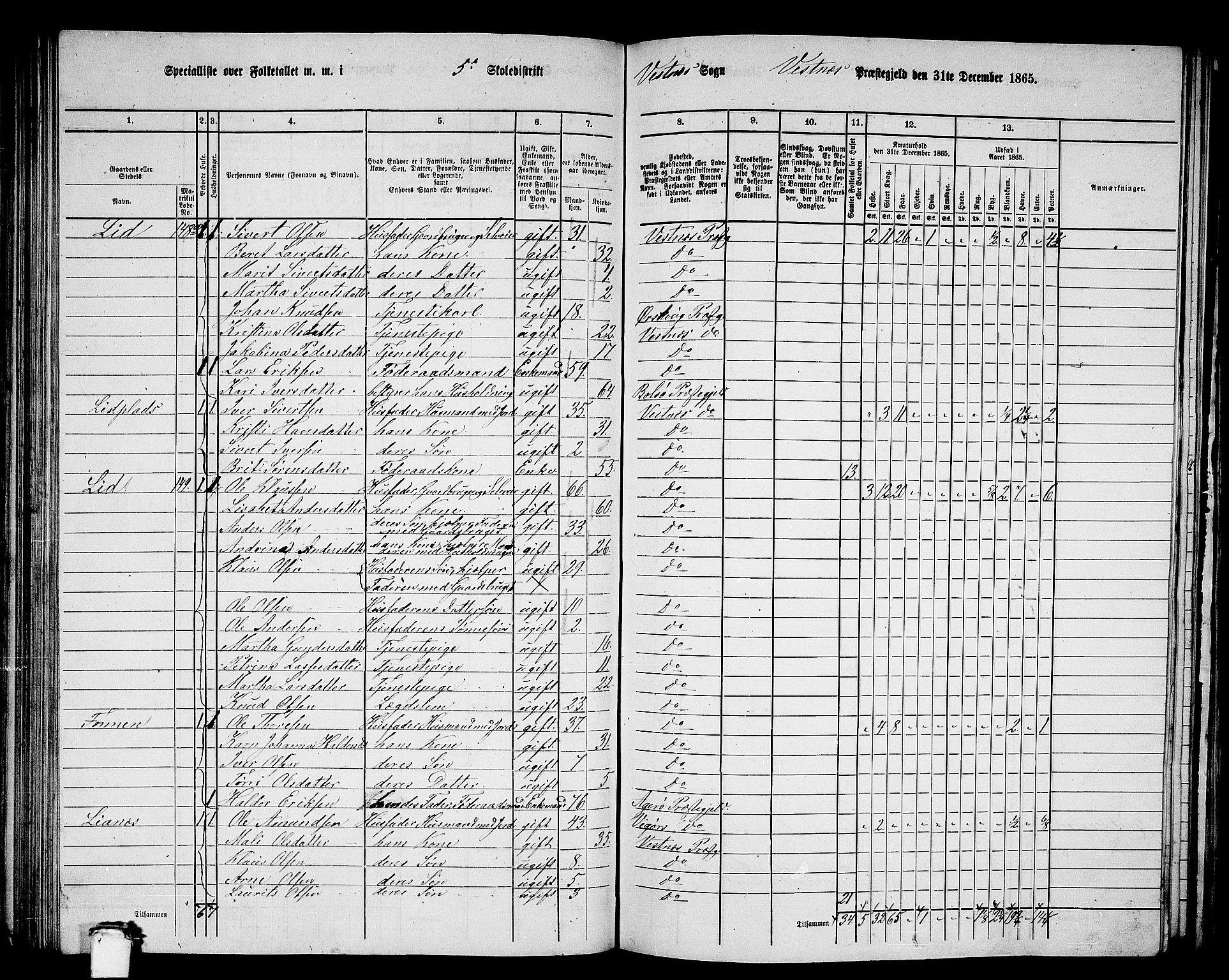 RA, 1865 census for Vestnes, 1865, p. 106