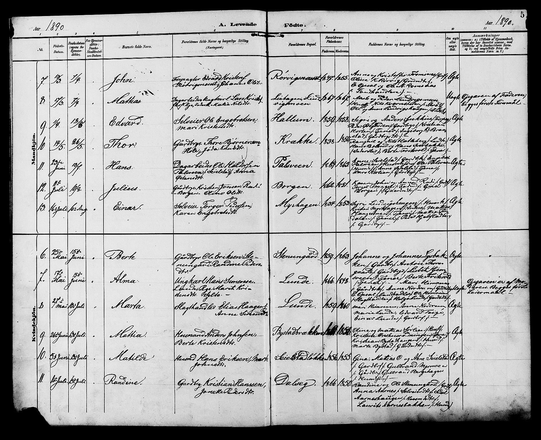 Ringebu prestekontor, SAH/PREST-082/H/Ha/Hab/L0007: Parish register (copy) no. 7, 1890-1910, p. 5