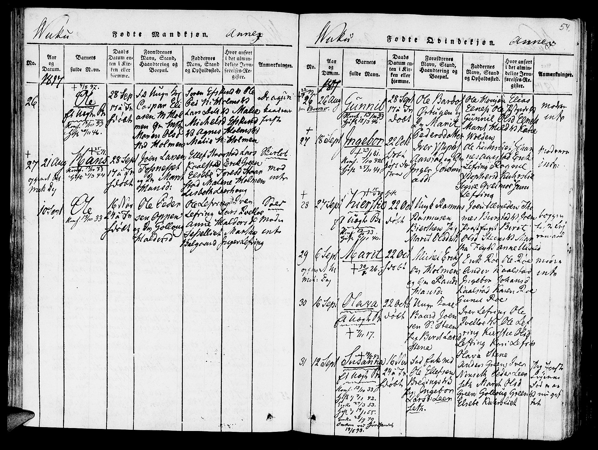 Ministerialprotokoller, klokkerbøker og fødselsregistre - Nord-Trøndelag, AV/SAT-A-1458/723/L0234: Parish register (official) no. 723A05 /2, 1816-1821, p. 54