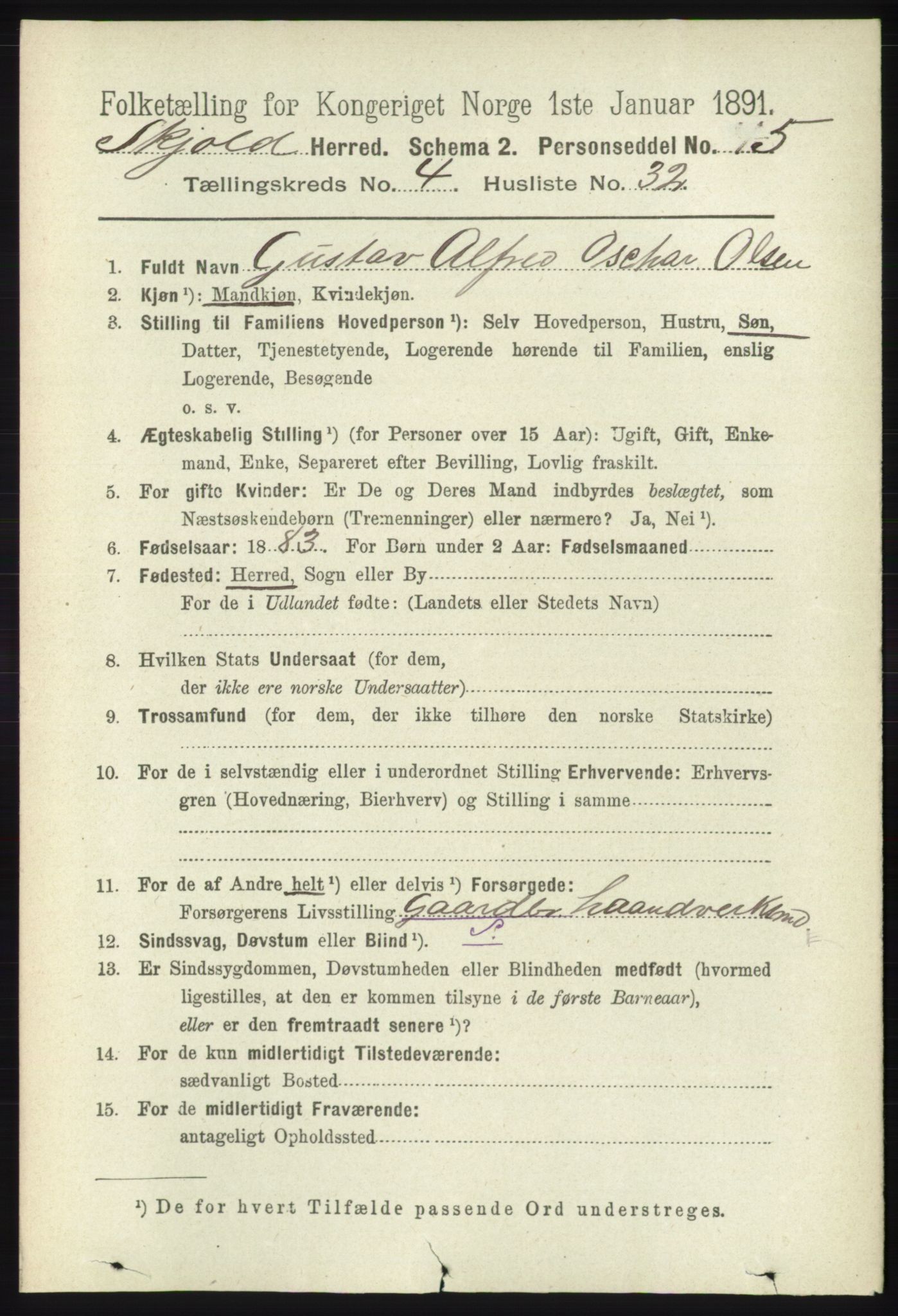RA, 1891 census for 1154 Skjold, 1891, p. 684