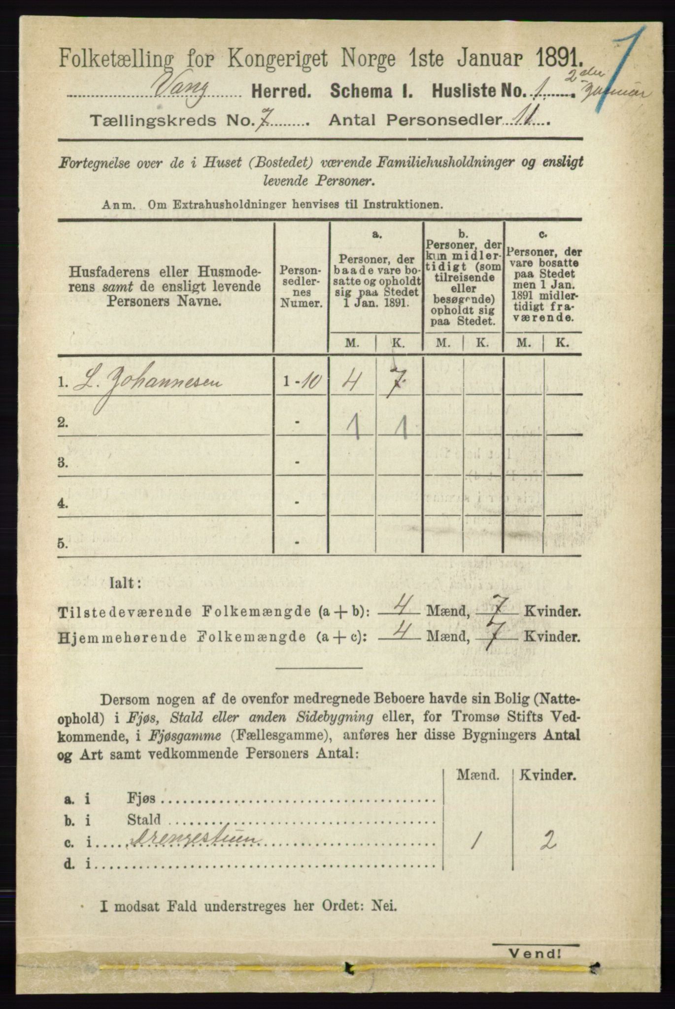 RA, 1891 census for 0414 Vang, 1891, p. 4920
