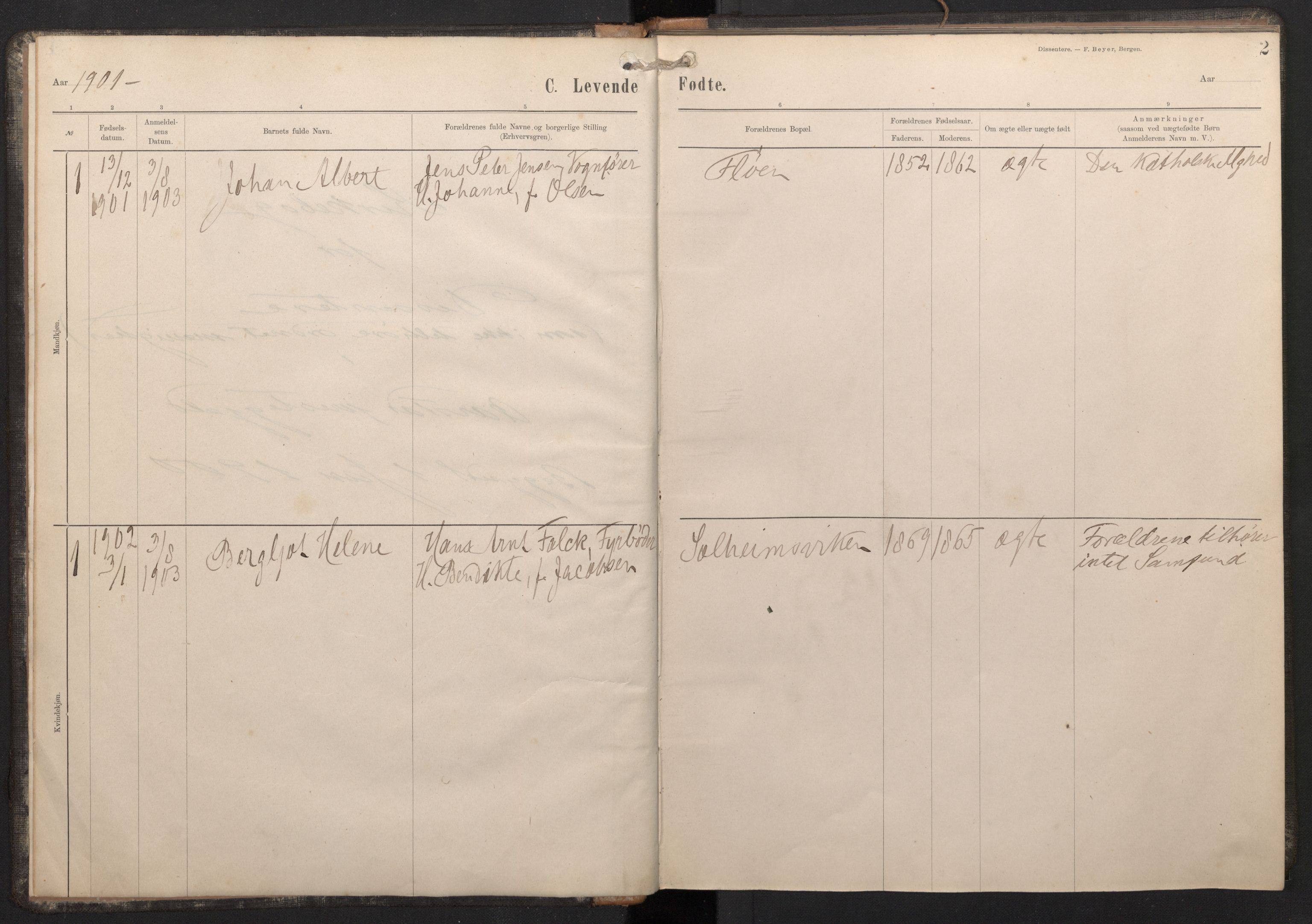 Årstad Sokneprestembete, AV/SAB-A-79301/H/Haa/L0011: Parish register (official) no. F 1, 1901-1906, p. 1b-2a