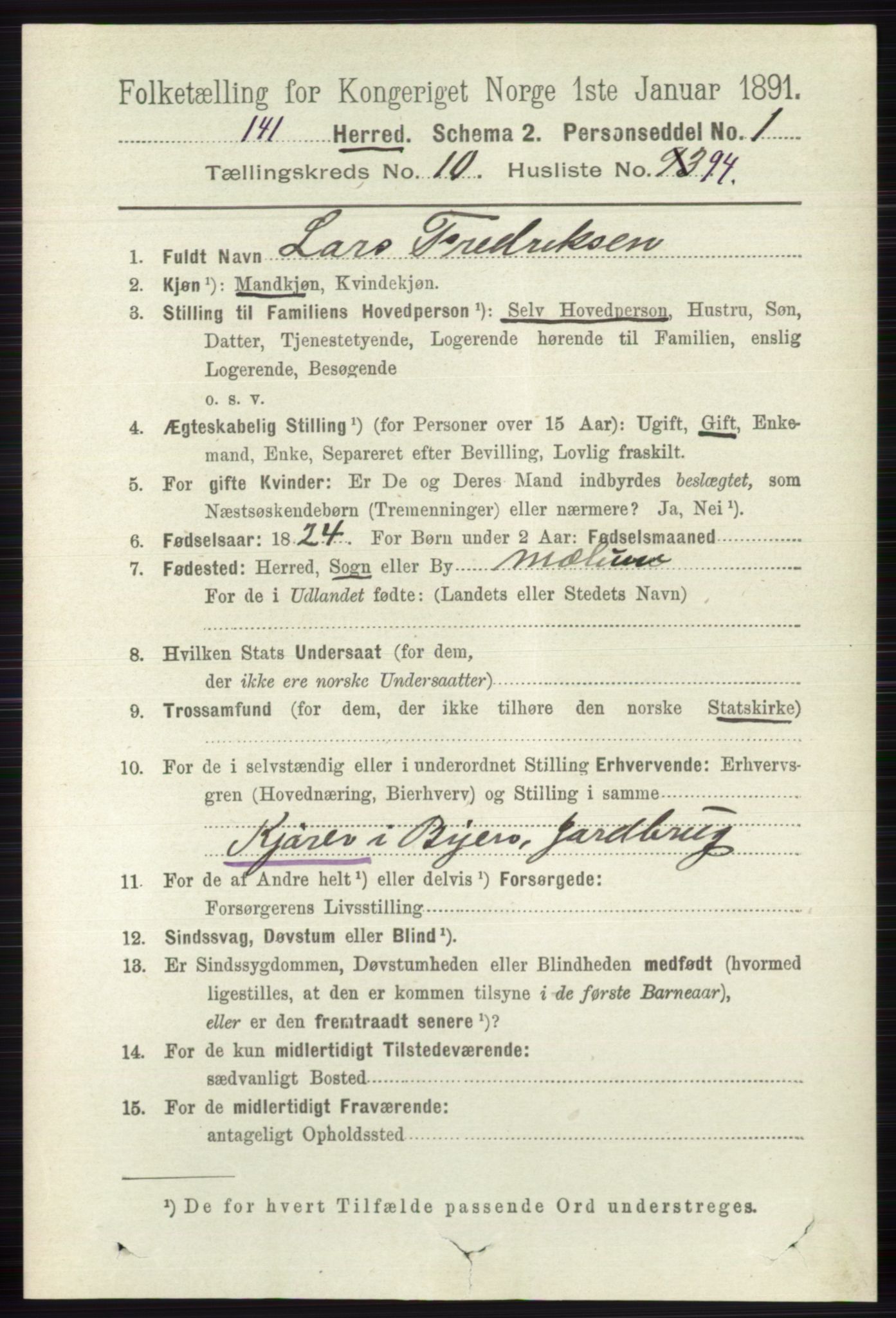 RA, 1891 census for 0818 Solum, 1891, p. 5227