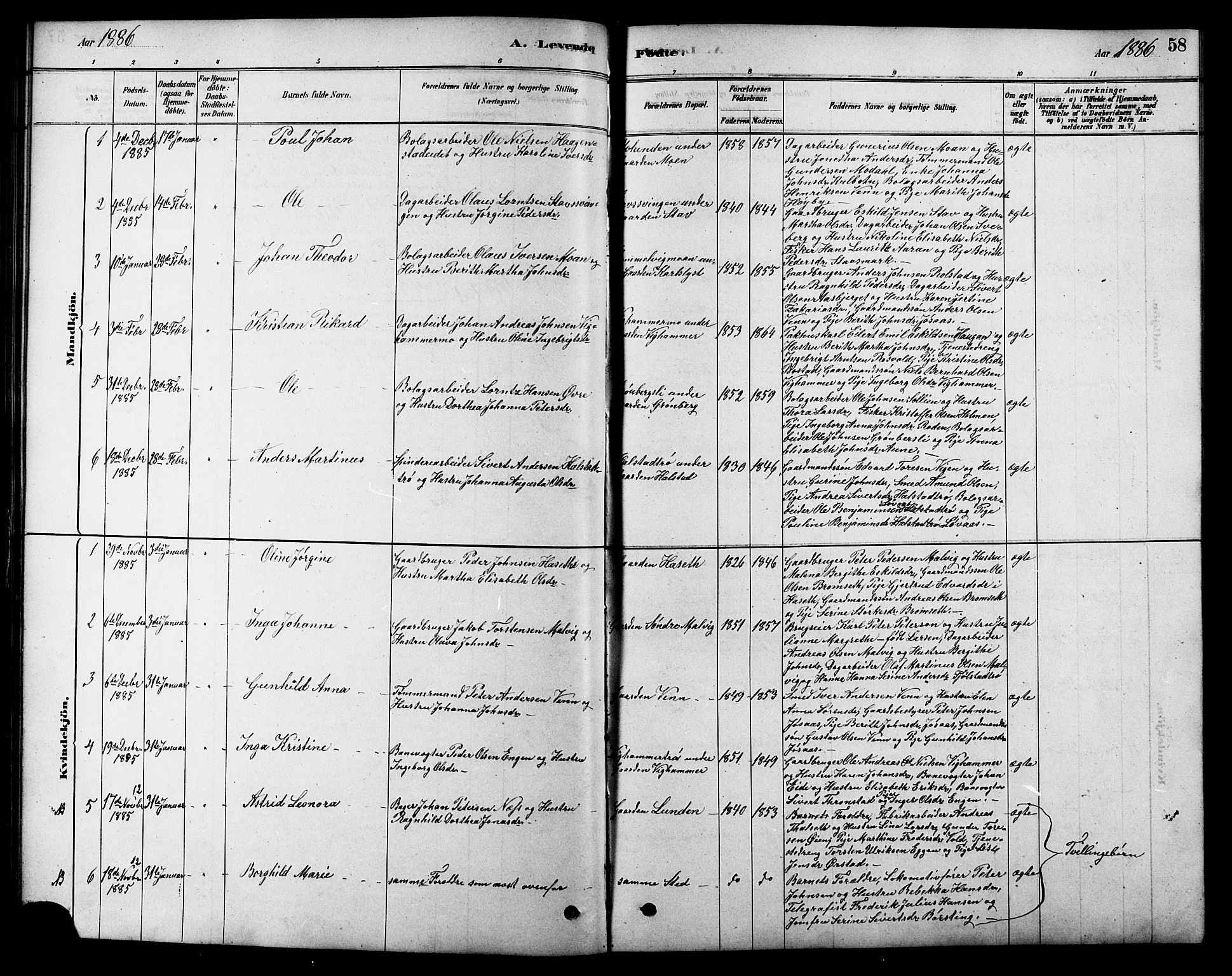 Ministerialprotokoller, klokkerbøker og fødselsregistre - Sør-Trøndelag, SAT/A-1456/616/L0423: Parish register (copy) no. 616C06, 1878-1903, p. 58