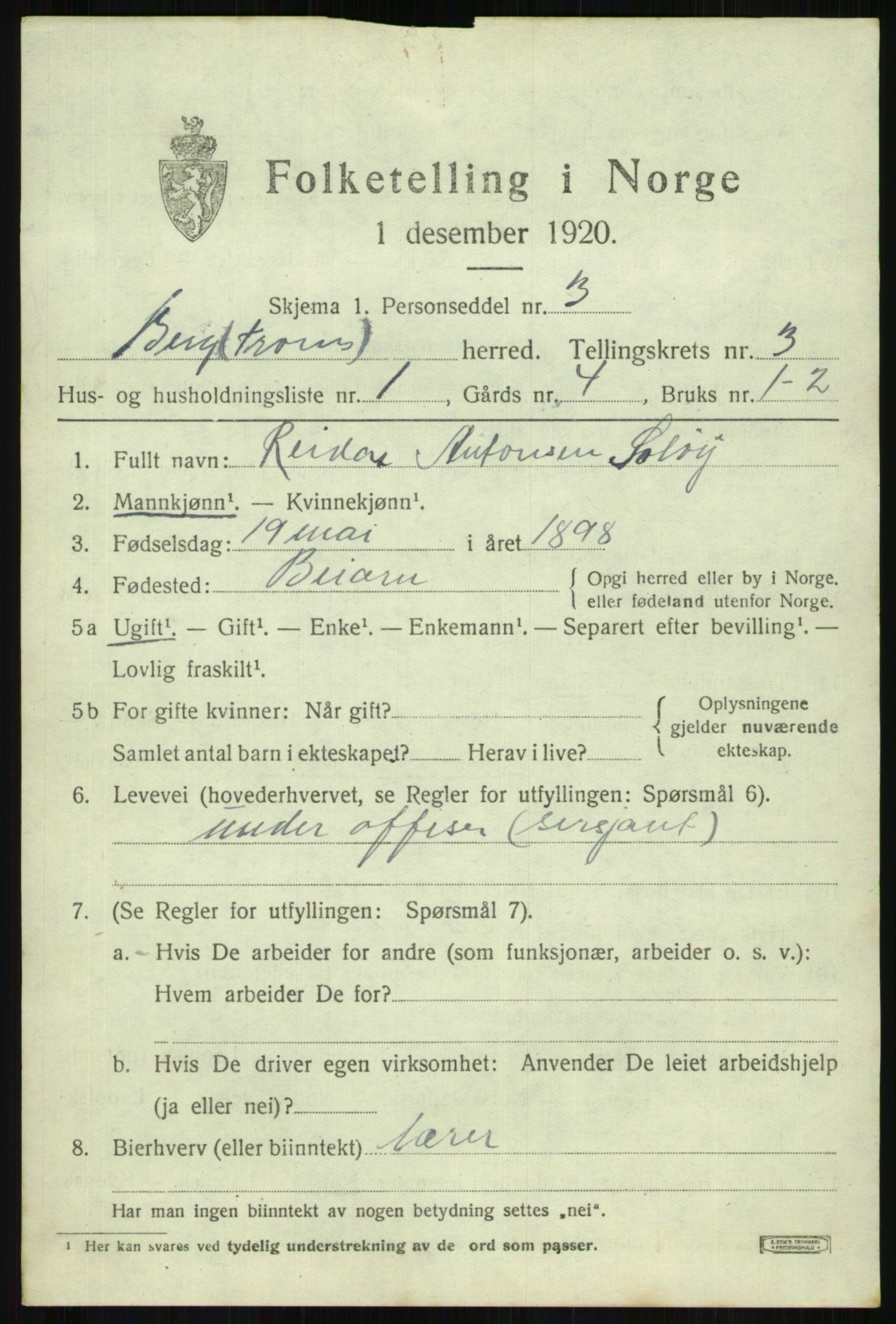 SATØ, 1920 census for Berg, 1920, p. 1234