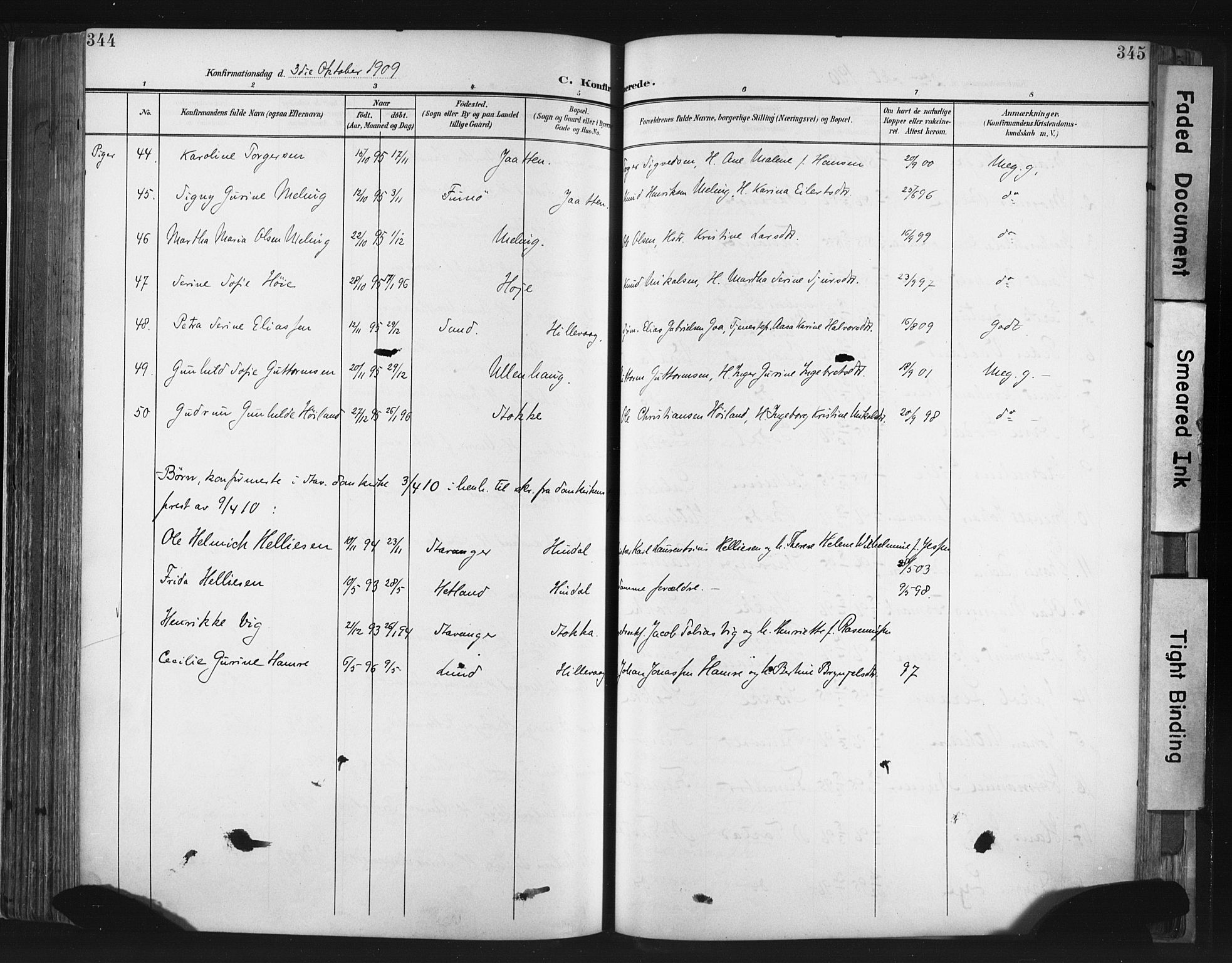 Hetland sokneprestkontor, SAST/A-101826/30/30BA/L0013: Parish register (official) no. A 13, 1904-1918, p. 344-345