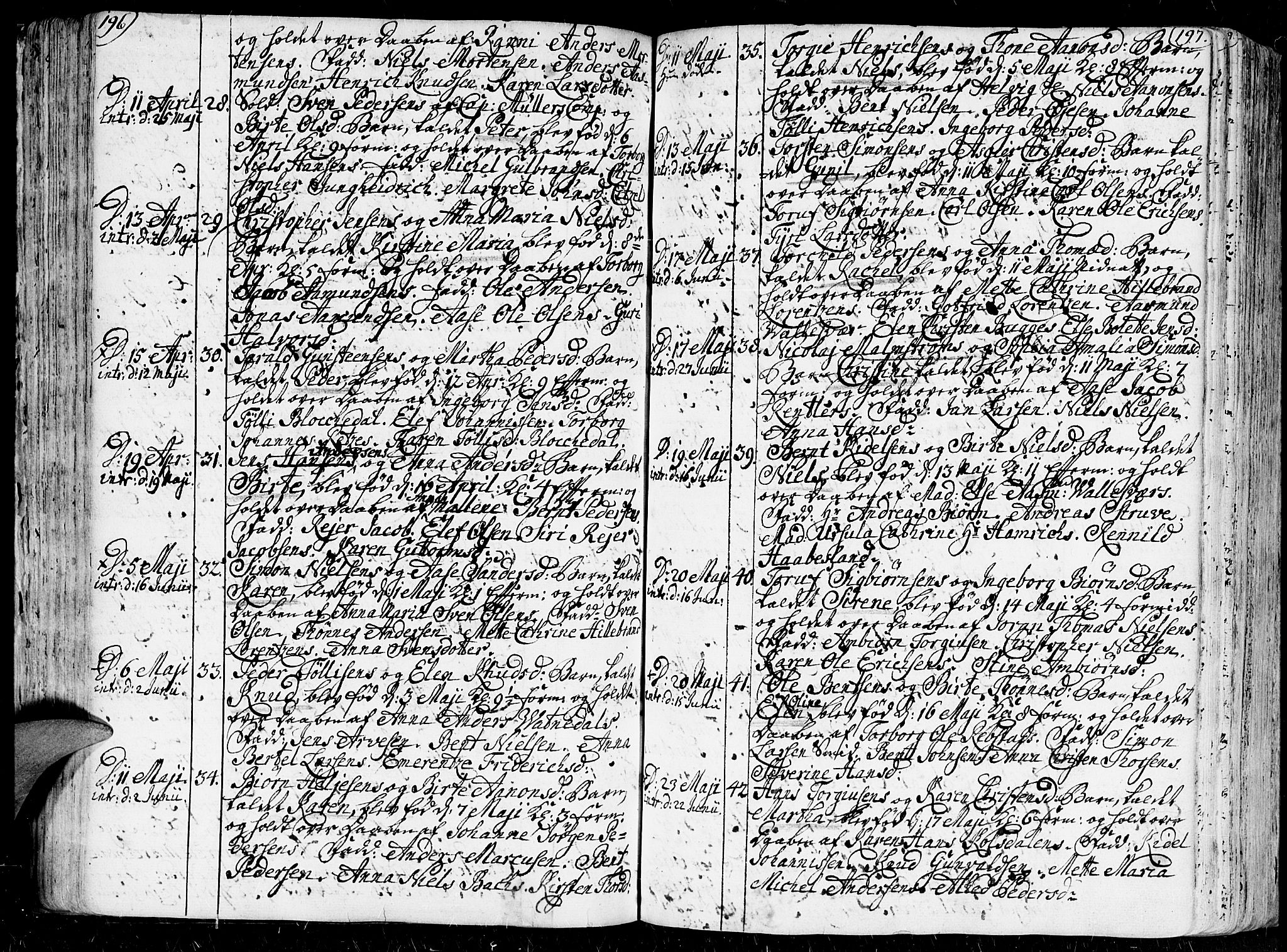 Kristiansand domprosti, SAK/1112-0006/F/Fa/L0001: Parish register (official) no. A 1, 1734-1793, p. 196-197