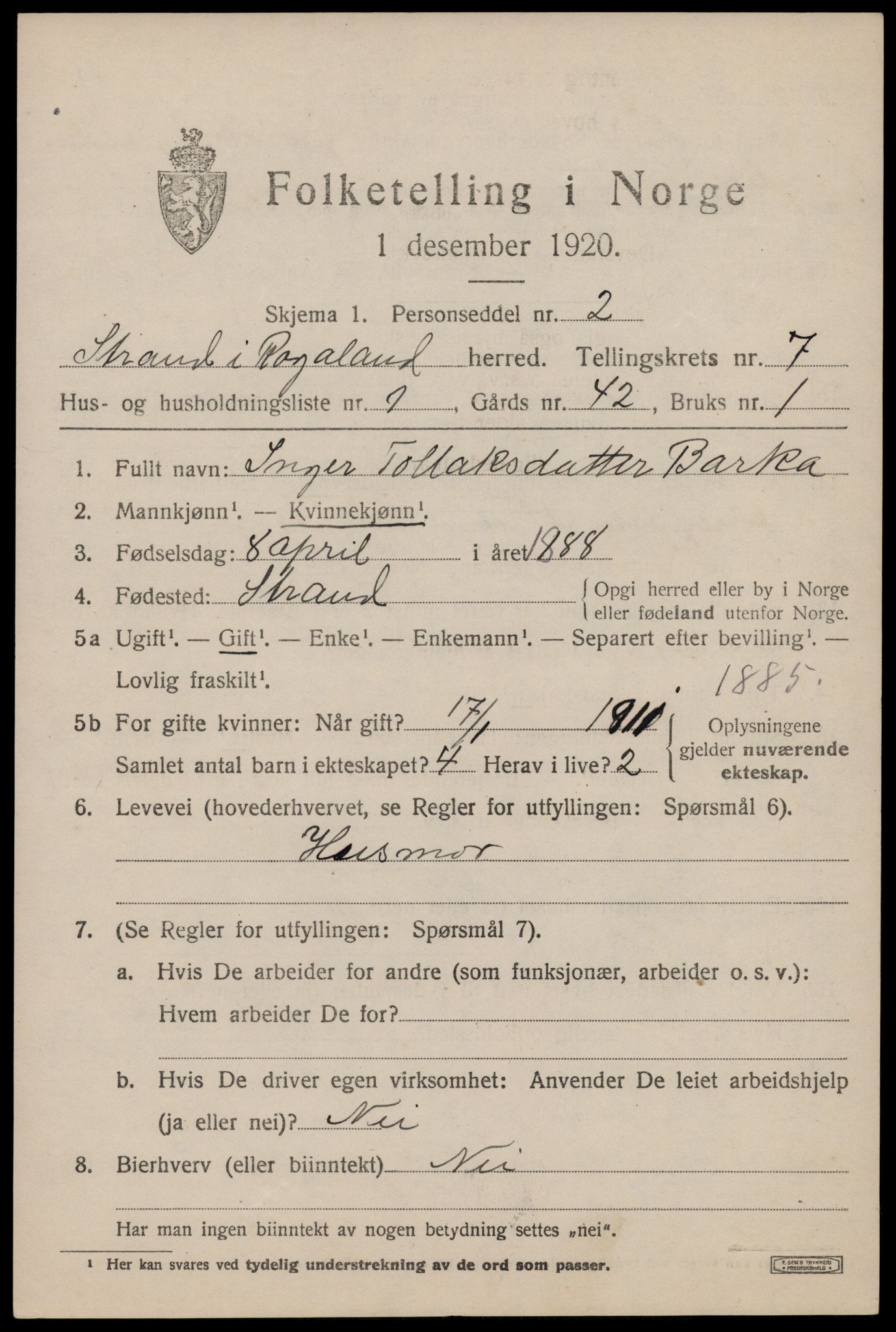 SAST, 1920 census for Strand, 1920, p. 4468