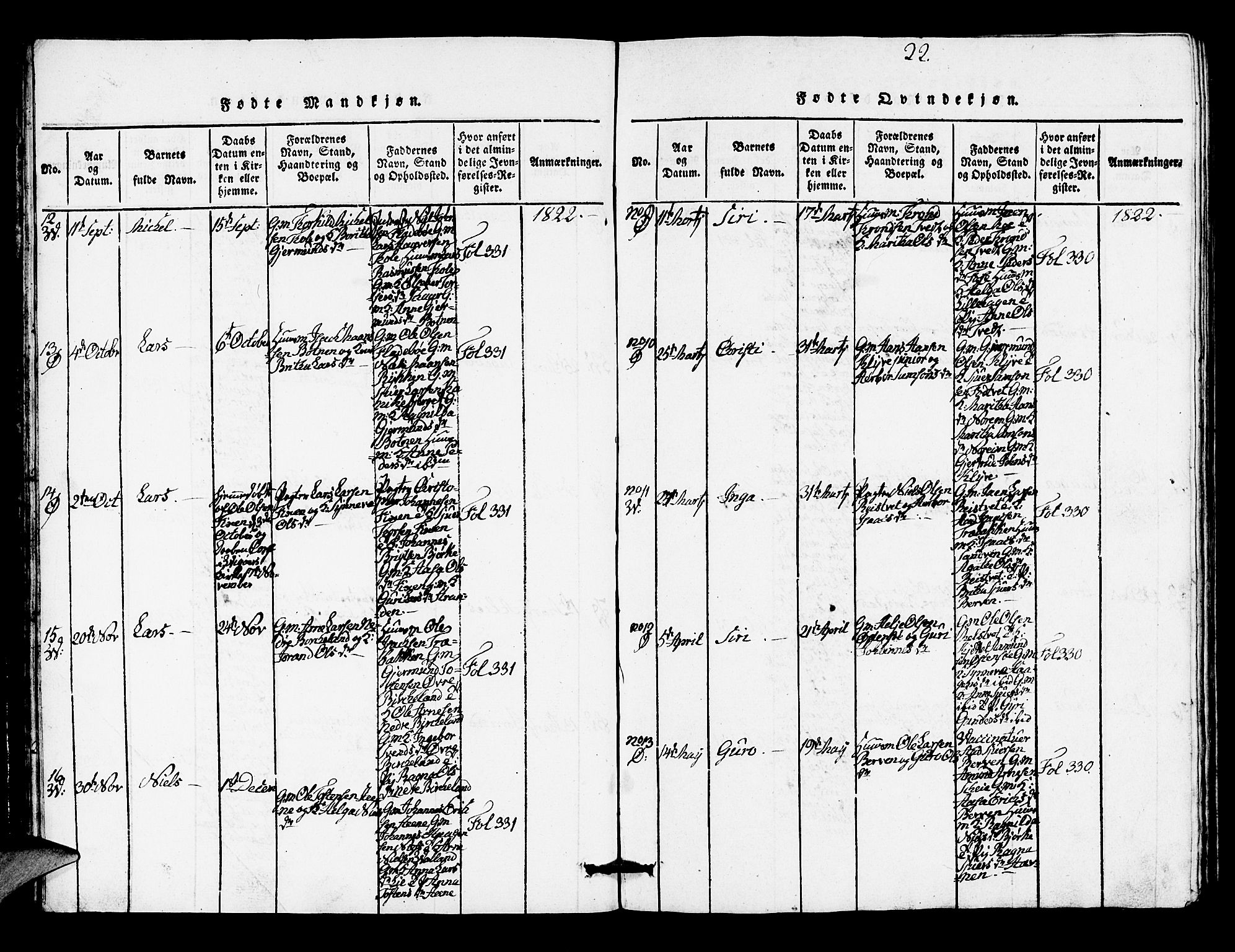 Kvam sokneprestembete, AV/SAB-A-76201/H/Hab: Parish register (copy) no. A 1, 1818-1832, p. 22