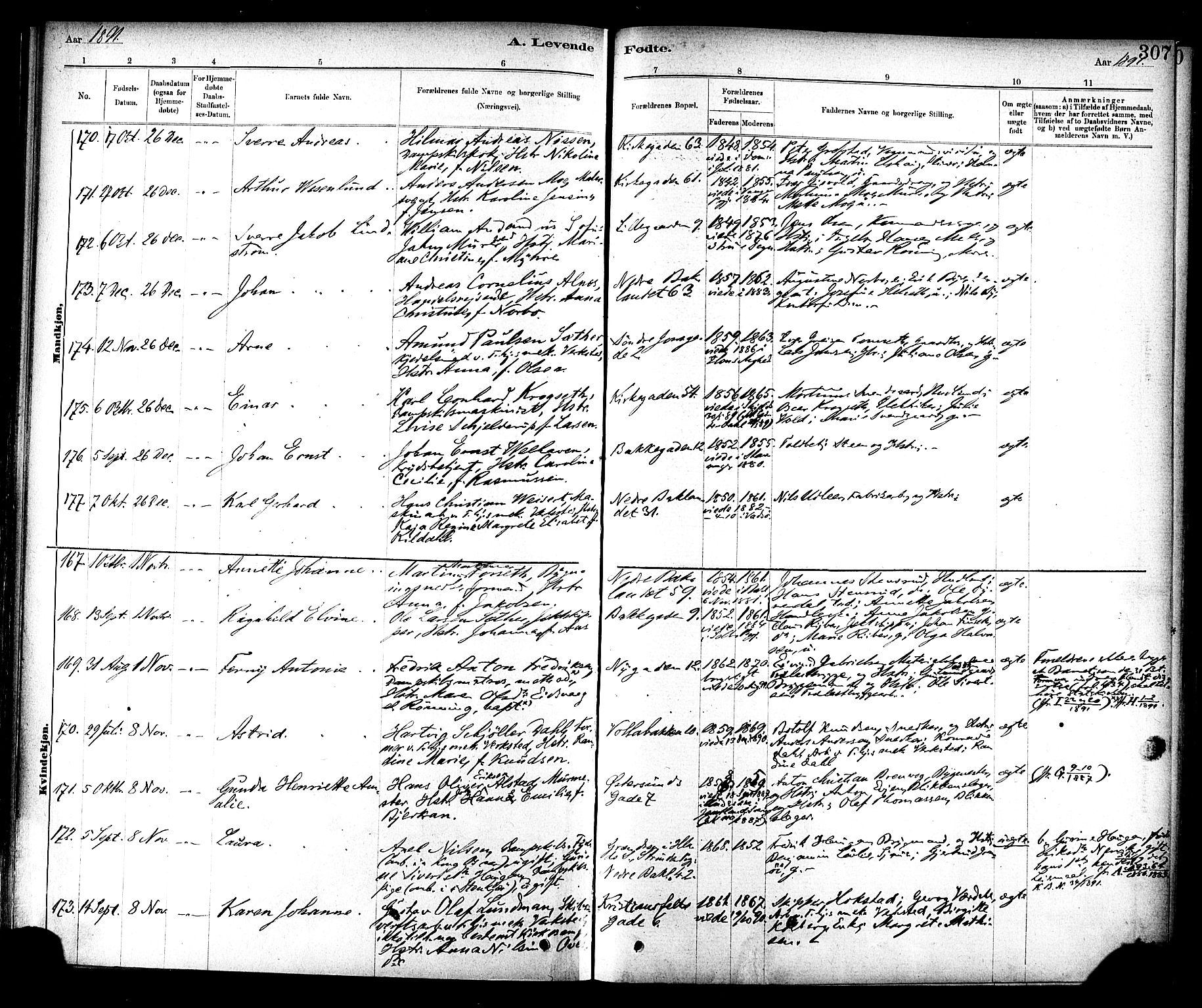 Ministerialprotokoller, klokkerbøker og fødselsregistre - Sør-Trøndelag, AV/SAT-A-1456/604/L0188: Parish register (official) no. 604A09, 1878-1892, p. 307