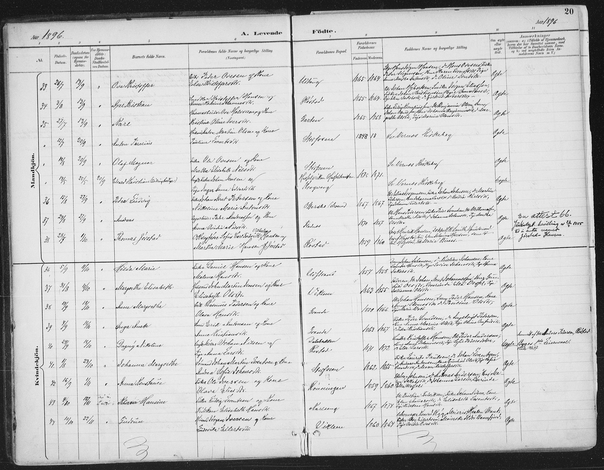 Ministerialprotokoller, klokkerbøker og fødselsregistre - Sør-Trøndelag, AV/SAT-A-1456/659/L0743: Parish register (official) no. 659A13, 1893-1910, p. 20