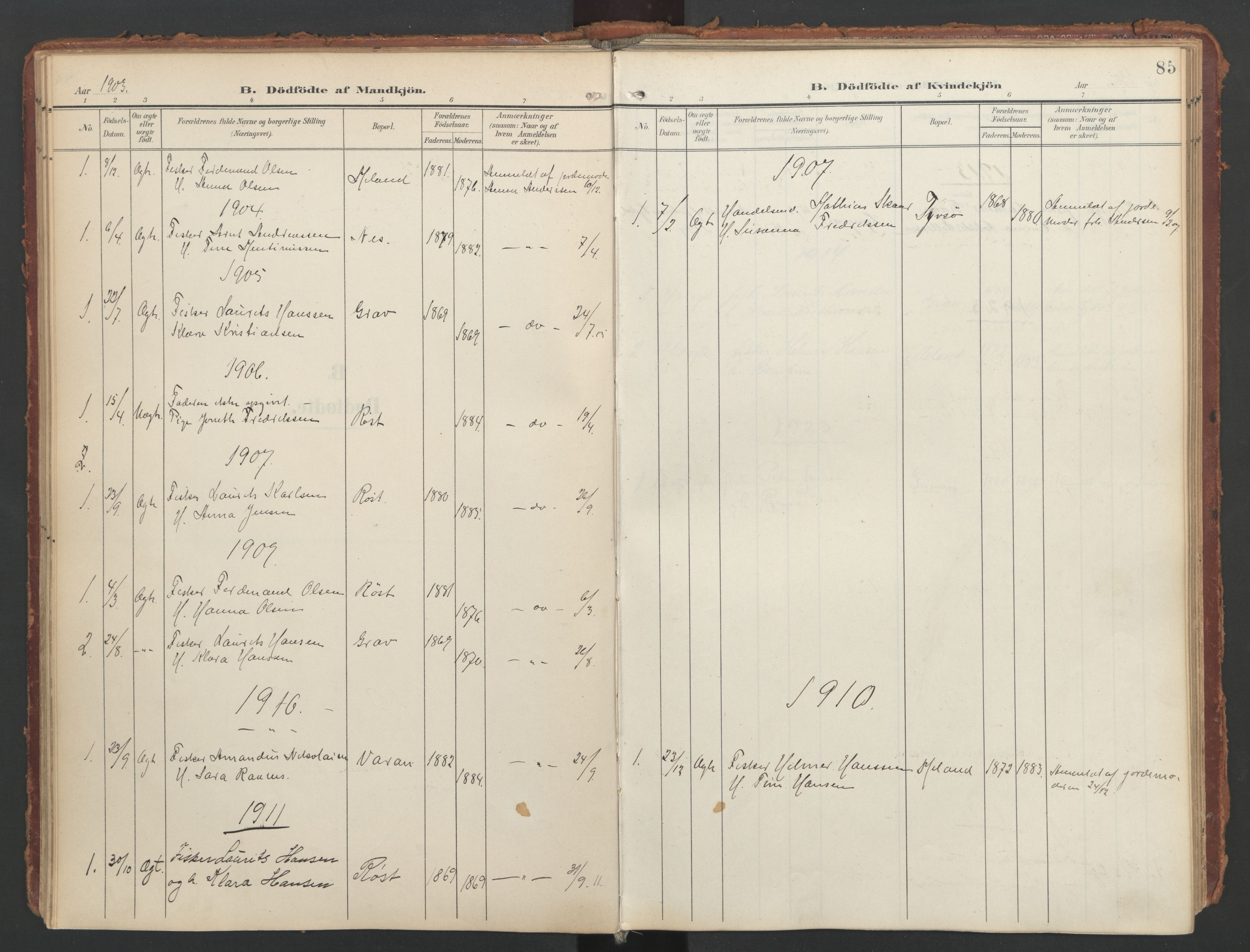 Ministerialprotokoller, klokkerbøker og fødselsregistre - Nordland, AV/SAT-A-1459/808/L0129: Parish register (official) no. 808A02, 1903-1931, p. 85