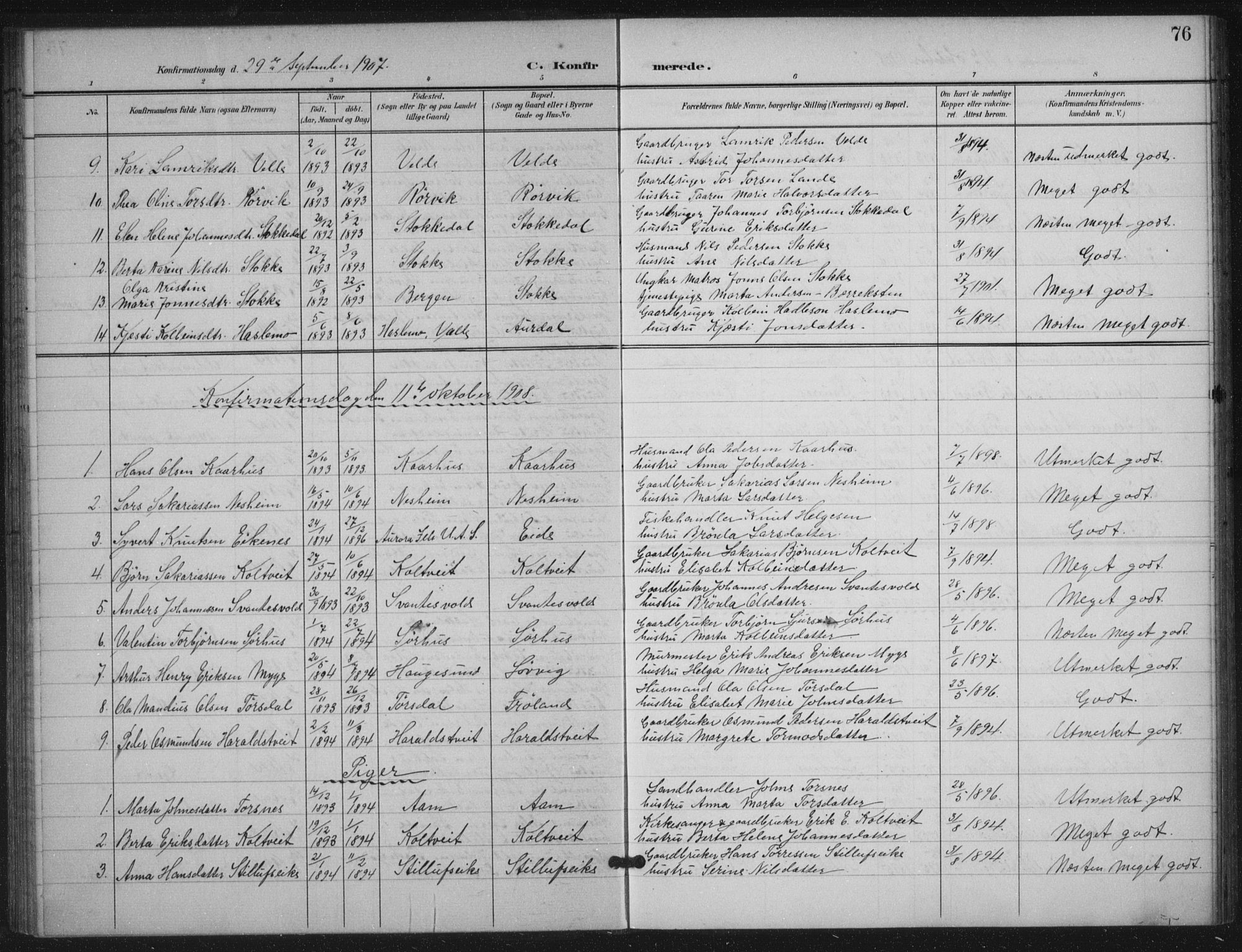 Skjold sokneprestkontor, SAST/A-101847/H/Ha/Haa/L0012: Parish register (official) no. A 12, 1899-1915, p. 76
