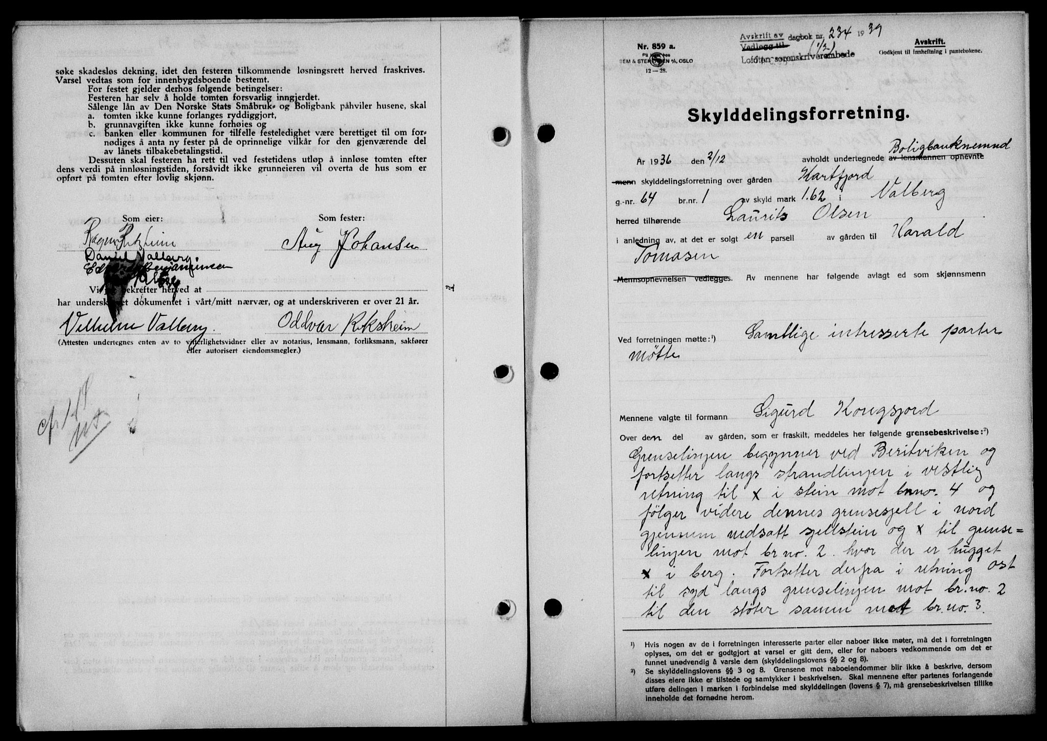 Lofoten sorenskriveri, SAT/A-0017/1/2/2C/L0005a: Mortgage book no. 5a, 1939-1939, Diary no: : 234/1939