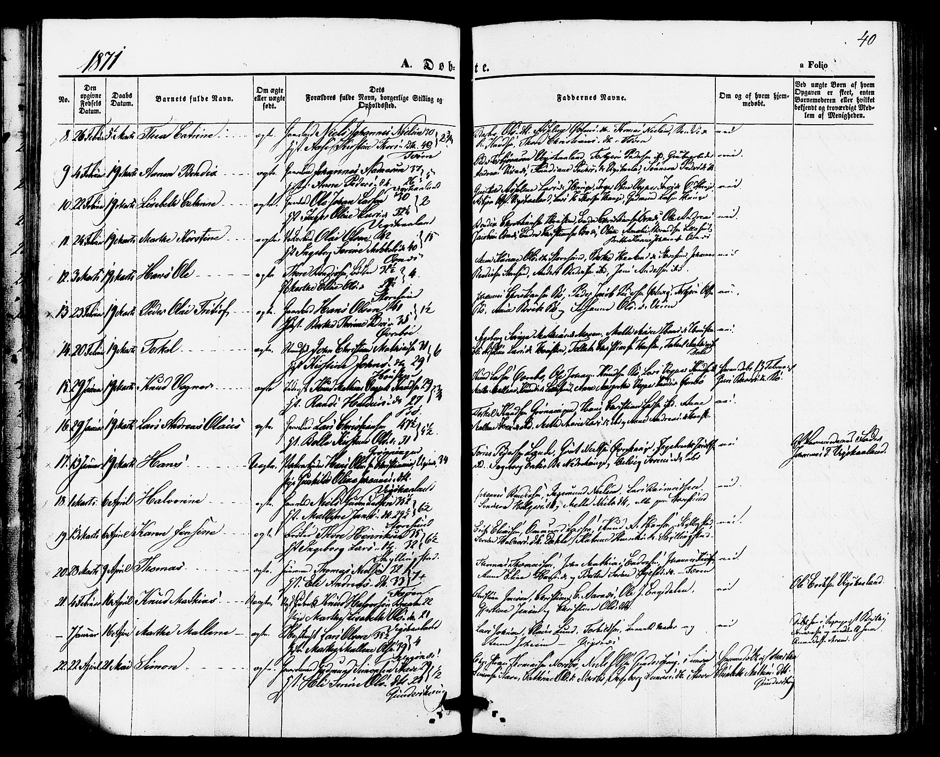 Torvastad sokneprestkontor, AV/SAST-A -101857/H/Ha/Haa/L0010: Parish register (official) no. A 10, 1857-1878, p. 40