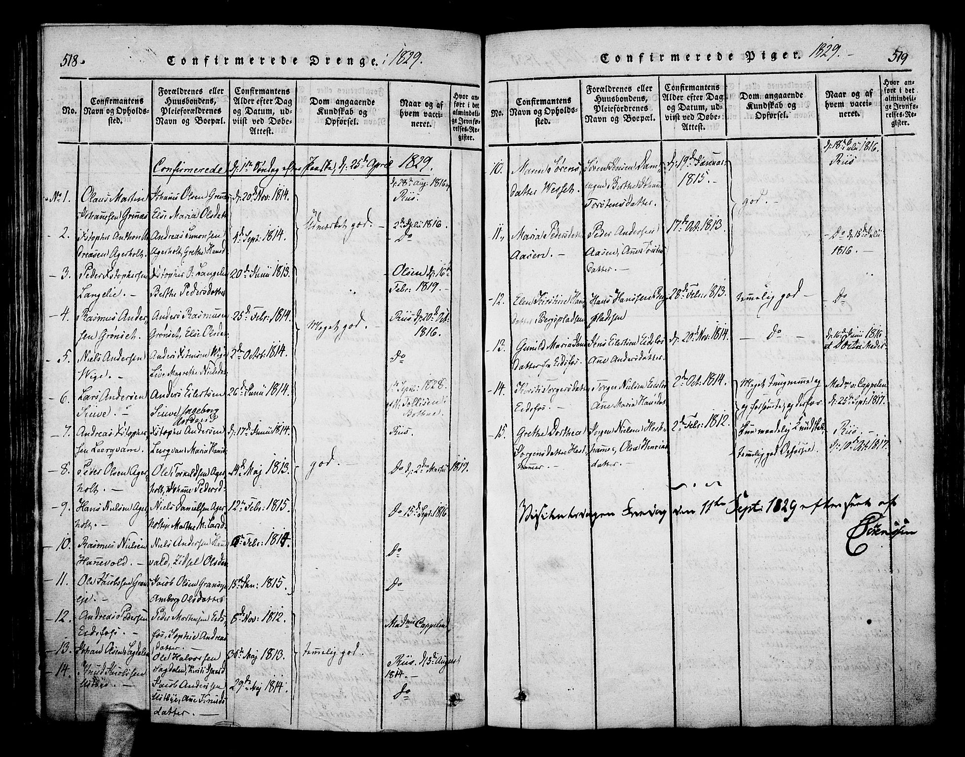 Hof kirkebøker, SAKO/A-64/F/Fa/L0004: Parish register (official) no. I 4, 1814-1843, p. 518-519