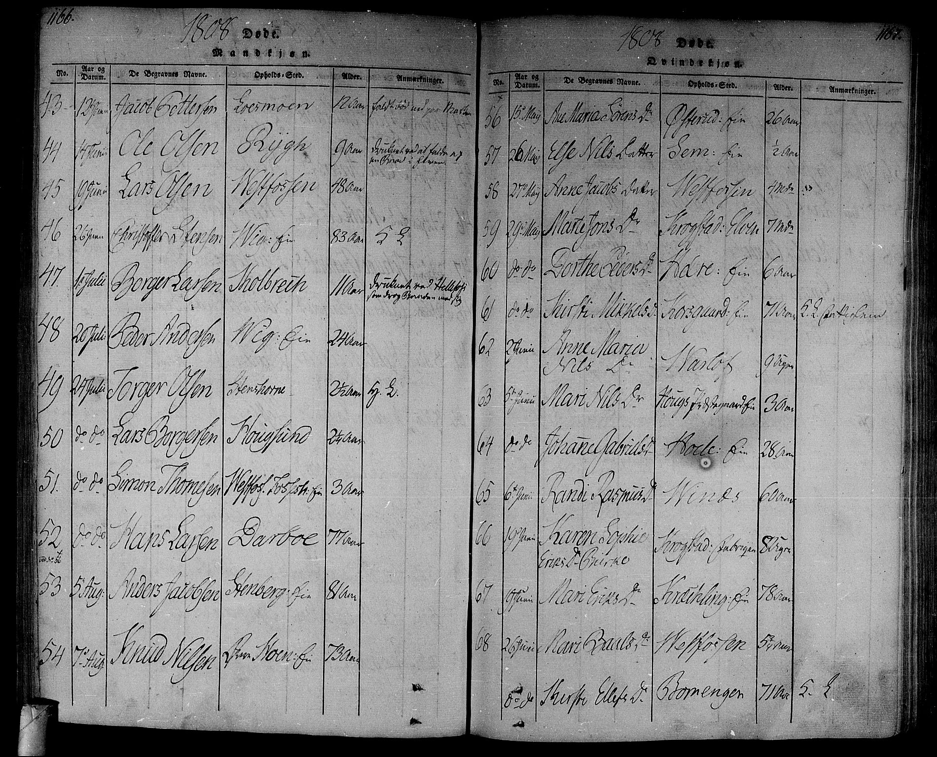 Eiker kirkebøker, SAKO/A-4/F/Fa/L0010: Parish register (official) no. I 10, 1806-1815, p. 1166-1167