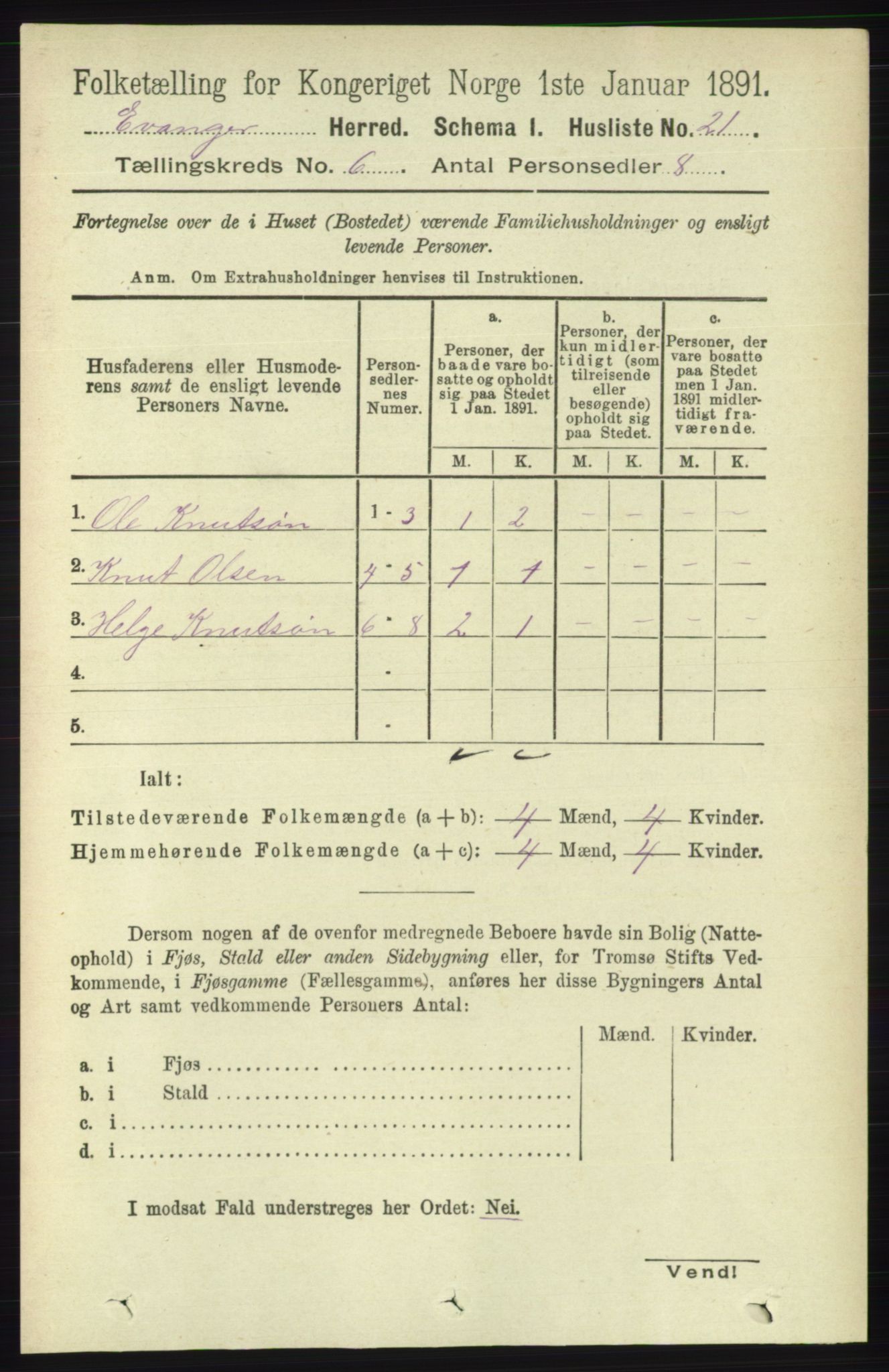 RA, 1891 census for 1237 Evanger, 1891, p. 1600