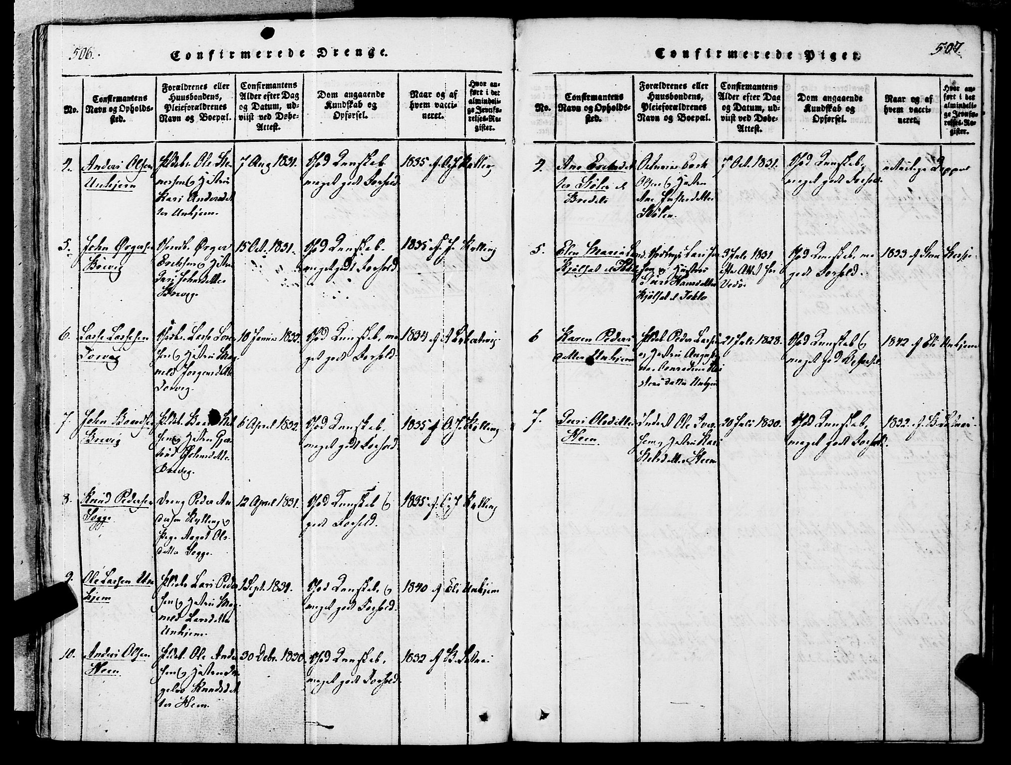 Ministerialprotokoller, klokkerbøker og fødselsregistre - Møre og Romsdal, SAT/A-1454/545/L0585: Parish register (official) no. 545A01, 1818-1853, p. 506-507