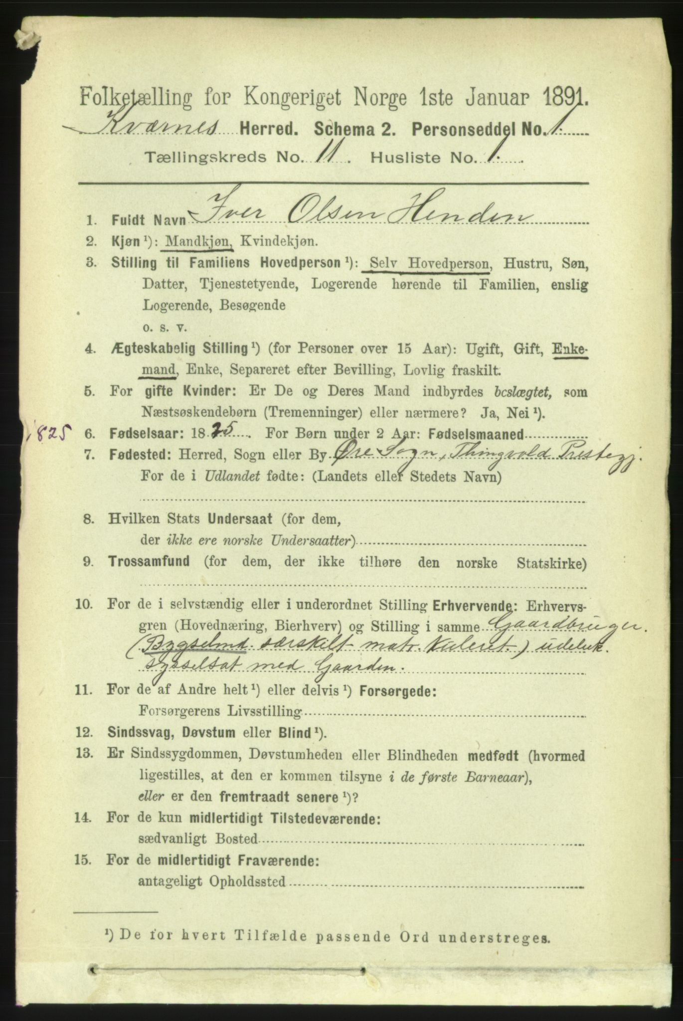 RA, 1891 census for 1553 Kvernes, 1891, p. 4813