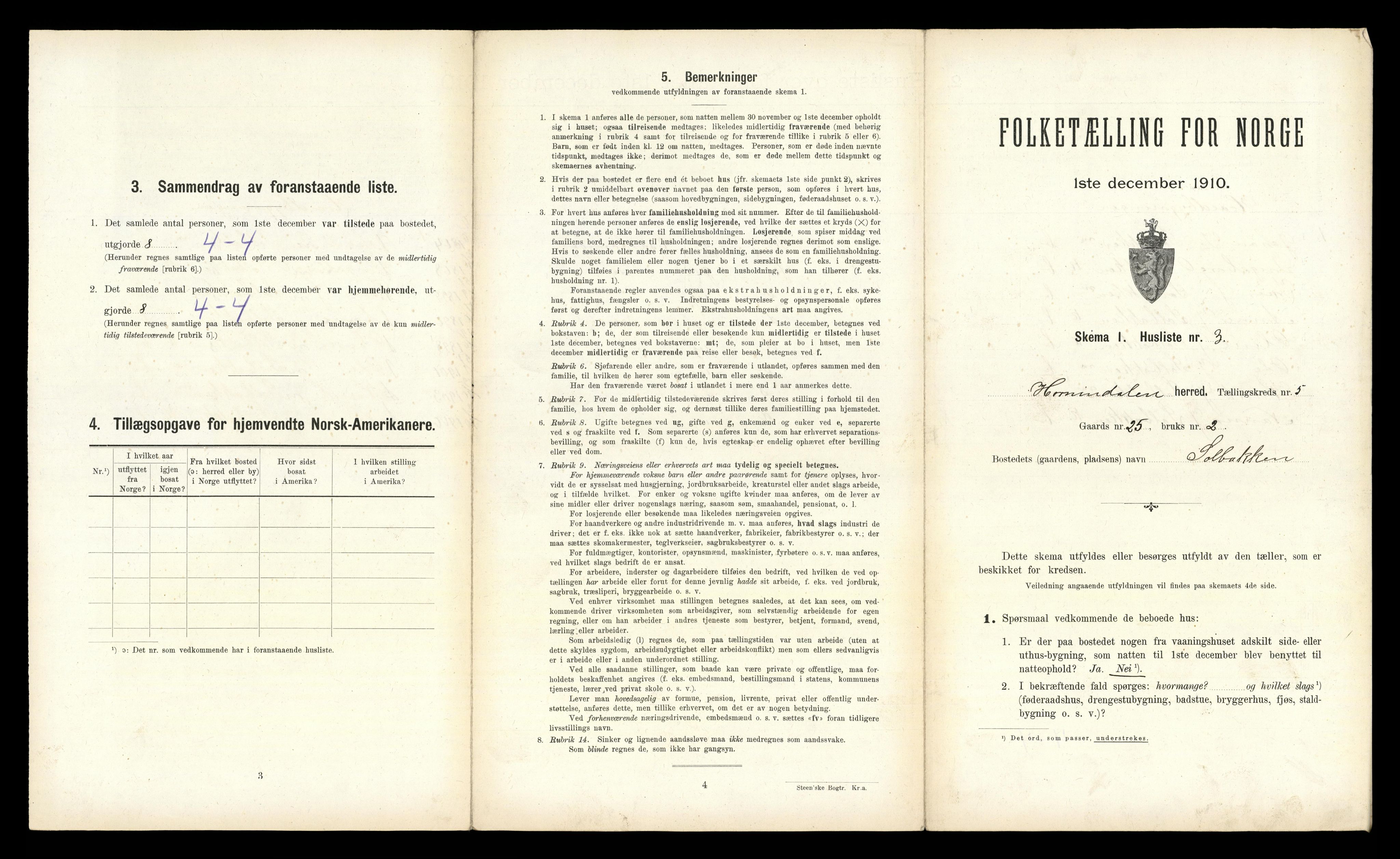 RA, 1910 census for Hornindal, 1910, p. 278