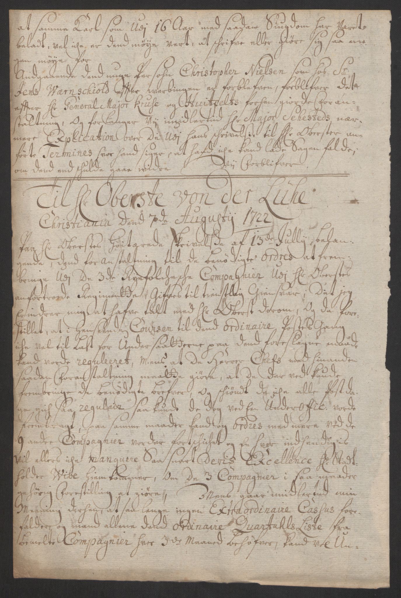 Kommanderende general (KG I) med Det norske krigsdirektorium, AV/RA-EA-5419/B/L0007: Kommanderende generals konsepter, 1722-1723, p. 70