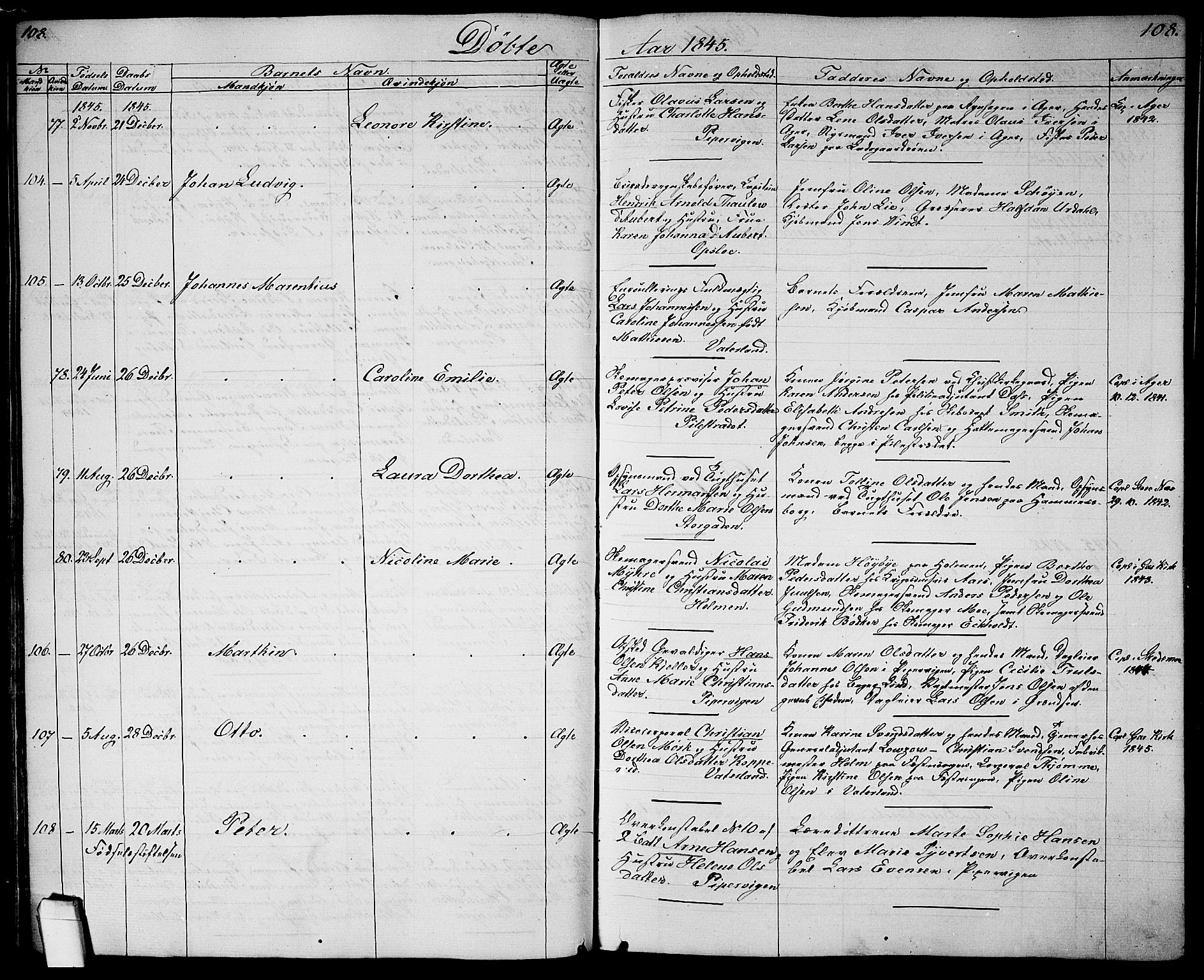 Garnisonsmenigheten Kirkebøker, SAO/A-10846/G/Ga/L0005: Parish register (copy) no. 5, 1841-1860, p. 108