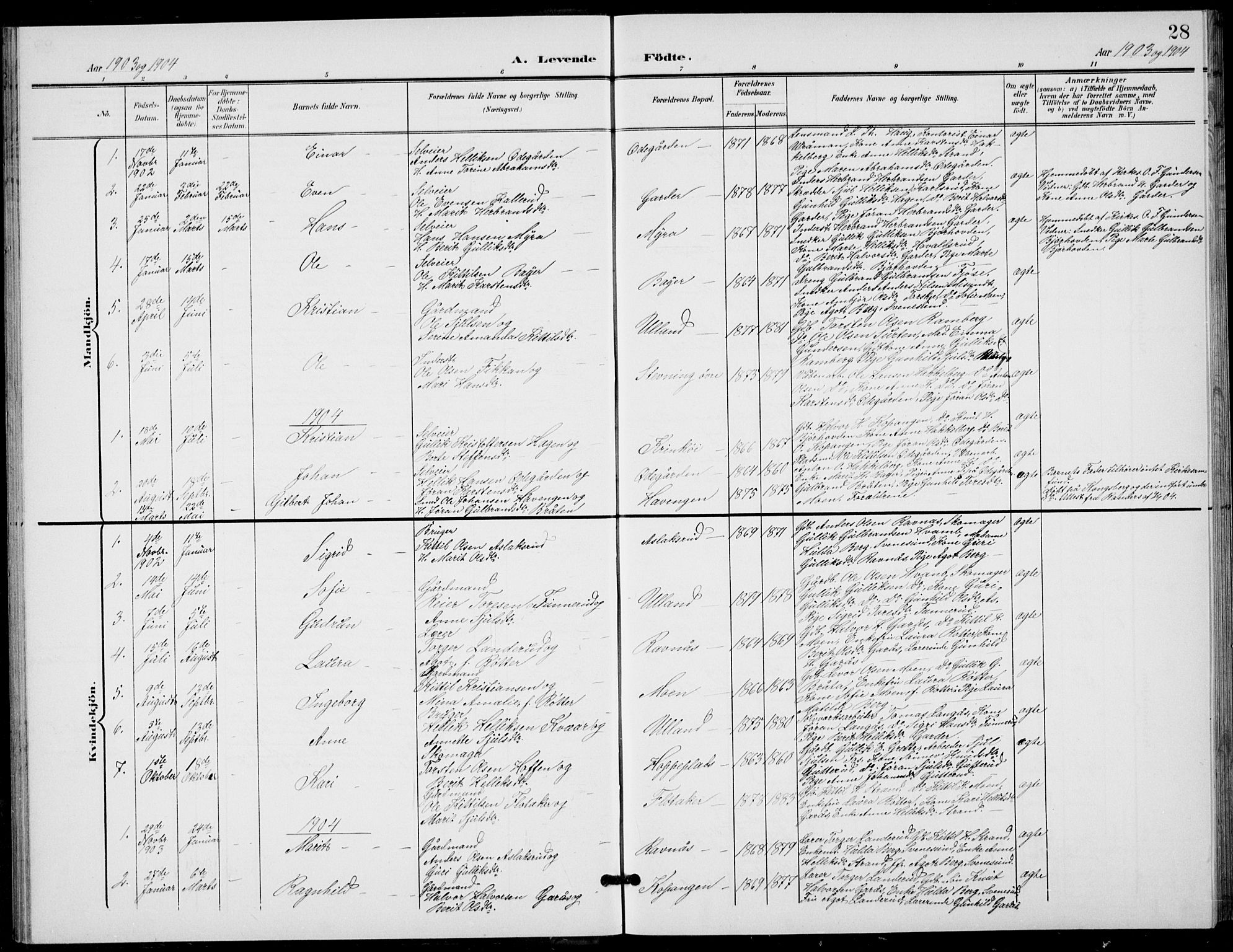 Flesberg kirkebøker, AV/SAKO-A-18/G/Ga/L0005: Parish register (copy) no. I 5, 1899-1908, p. 28