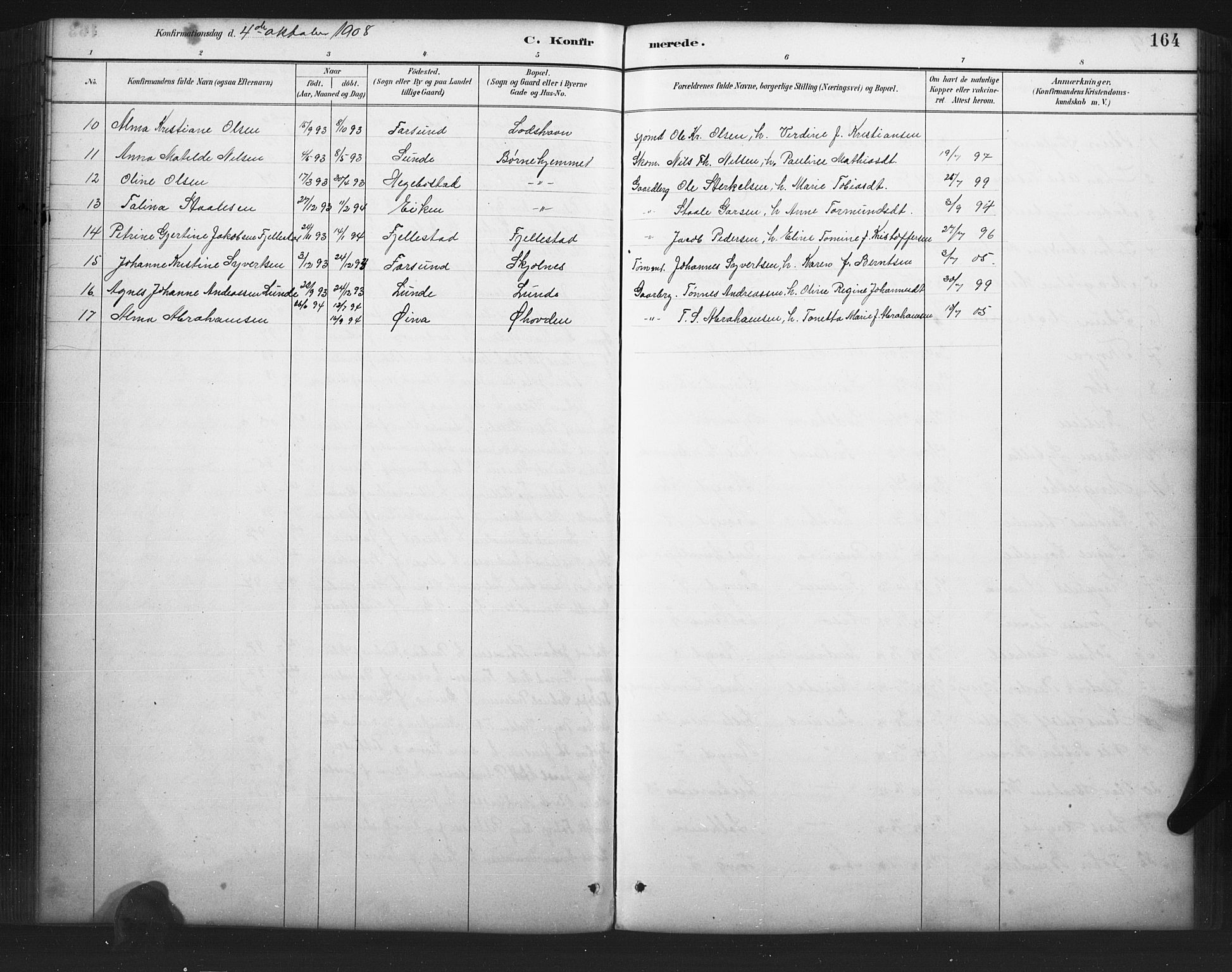 Farsund sokneprestkontor, AV/SAK-1111-0009/F/Fb/L0001: Parish register (copy) no. B 1, 1886-1931, p. 164