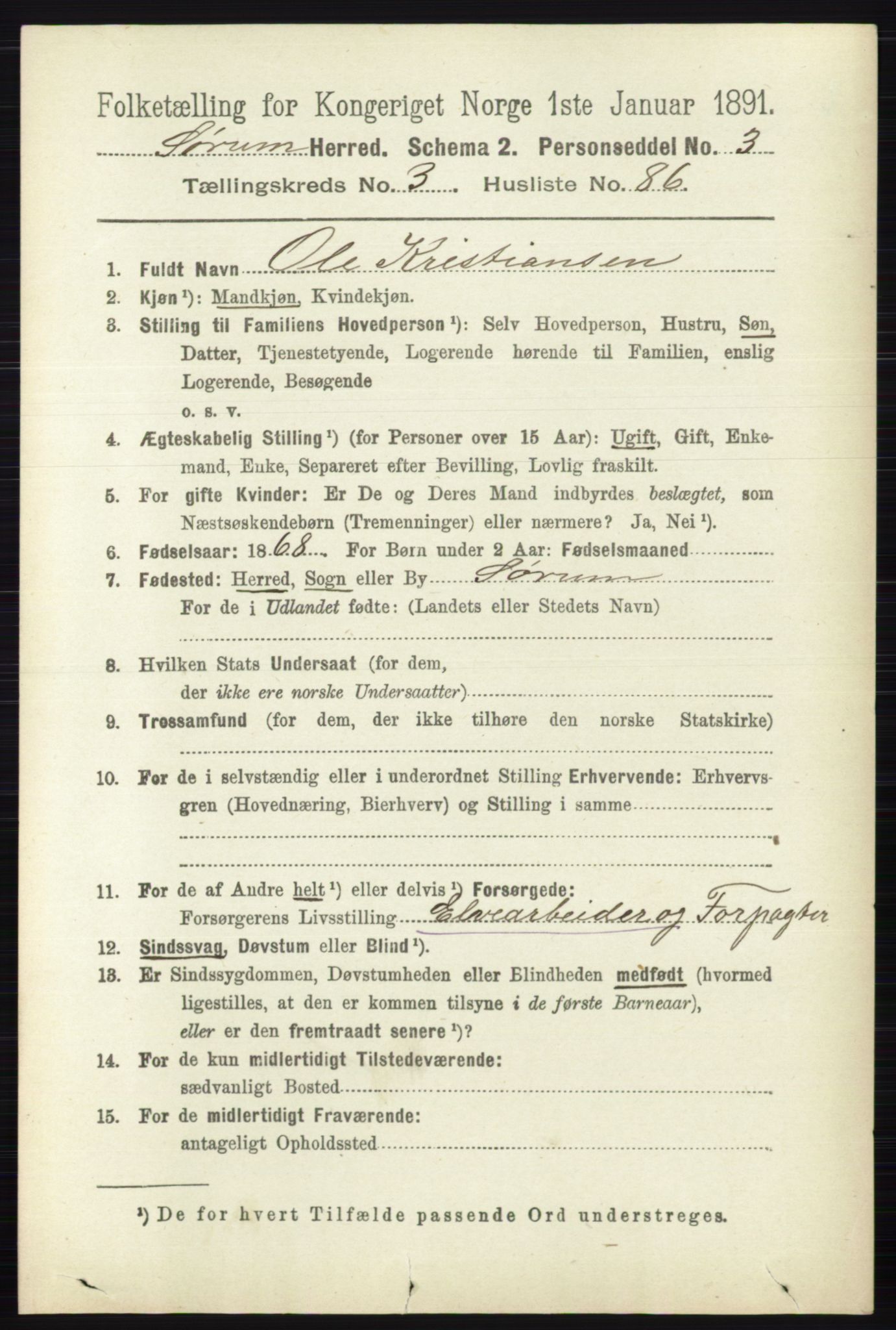 RA, 1891 census for 0226 Sørum, 1891, p. 1808