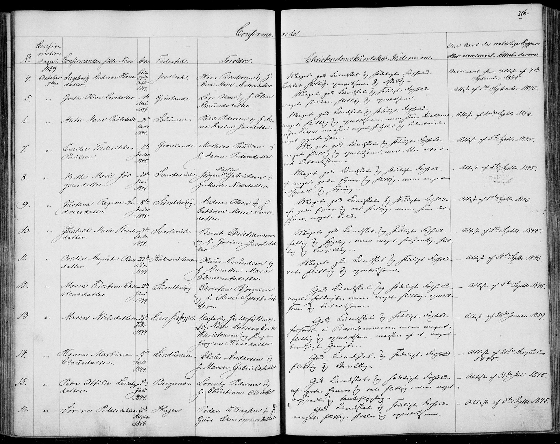 Skoger kirkebøker, SAKO/A-59/F/Fa/L0003: Parish register (official) no. I 3, 1842-1861, p. 216