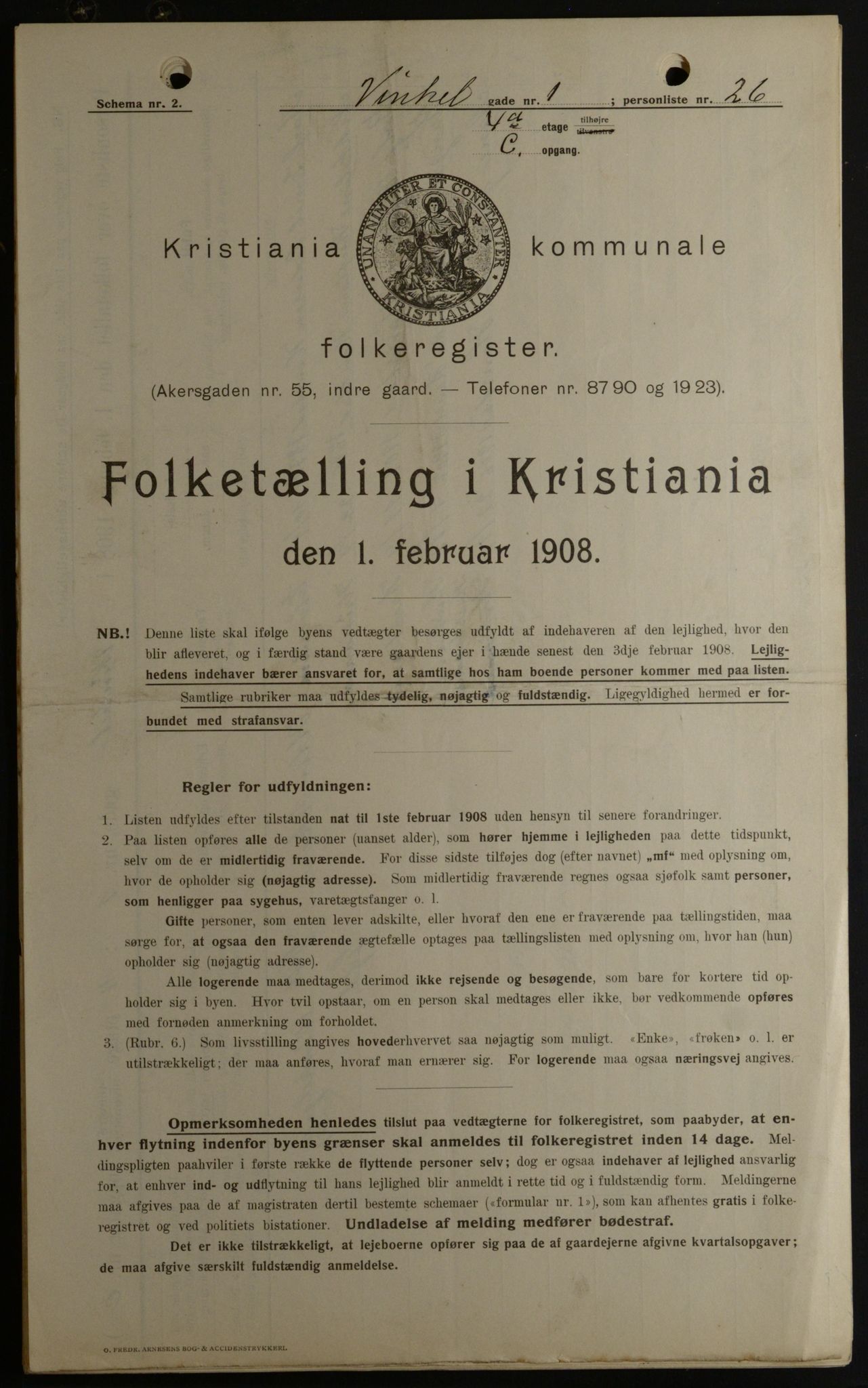 OBA, Municipal Census 1908 for Kristiania, 1908, p. 111074