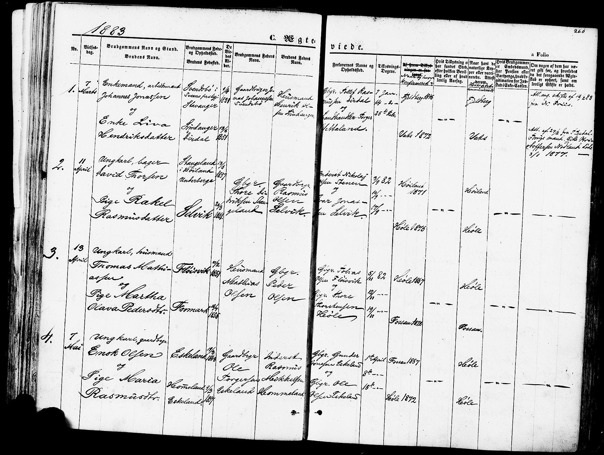 Høgsfjord sokneprestkontor, AV/SAST-A-101624/H/Ha/Haa/L0002: Parish register (official) no. A 2, 1855-1885, p. 260