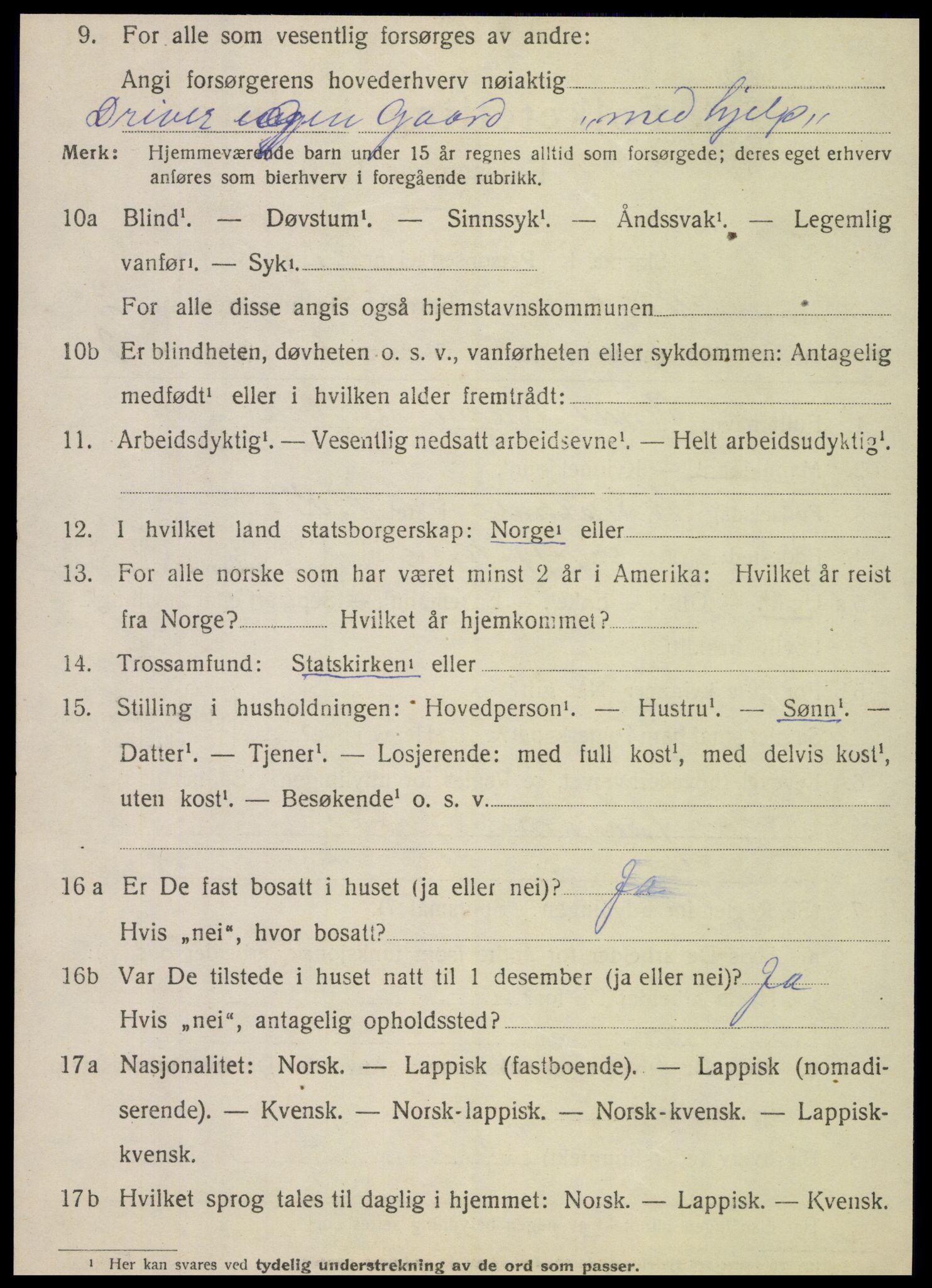 SAT, 1920 census for Nesna, 1920, p. 1734