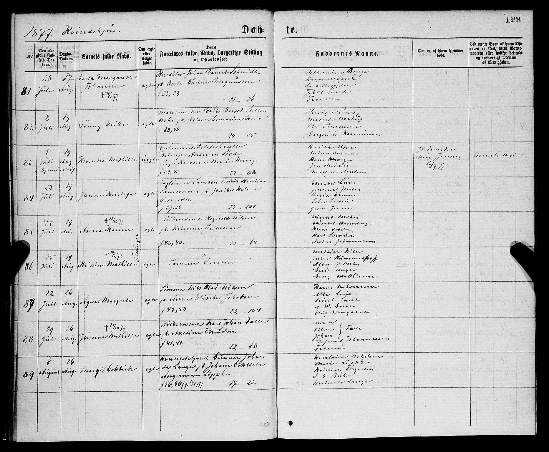 Korskirken sokneprestembete, SAB/A-76101/H/Hab: Parish register (copy) no. B 7, 1874-1878, p. 123