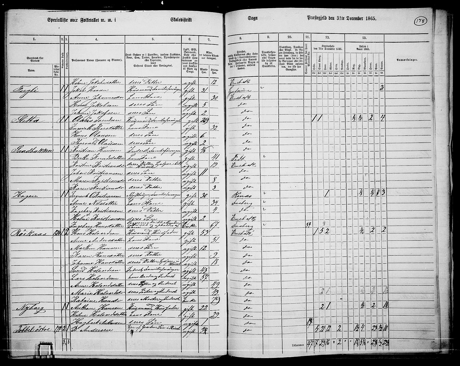 RA, 1865 census for Enebakk, 1865, p. 155