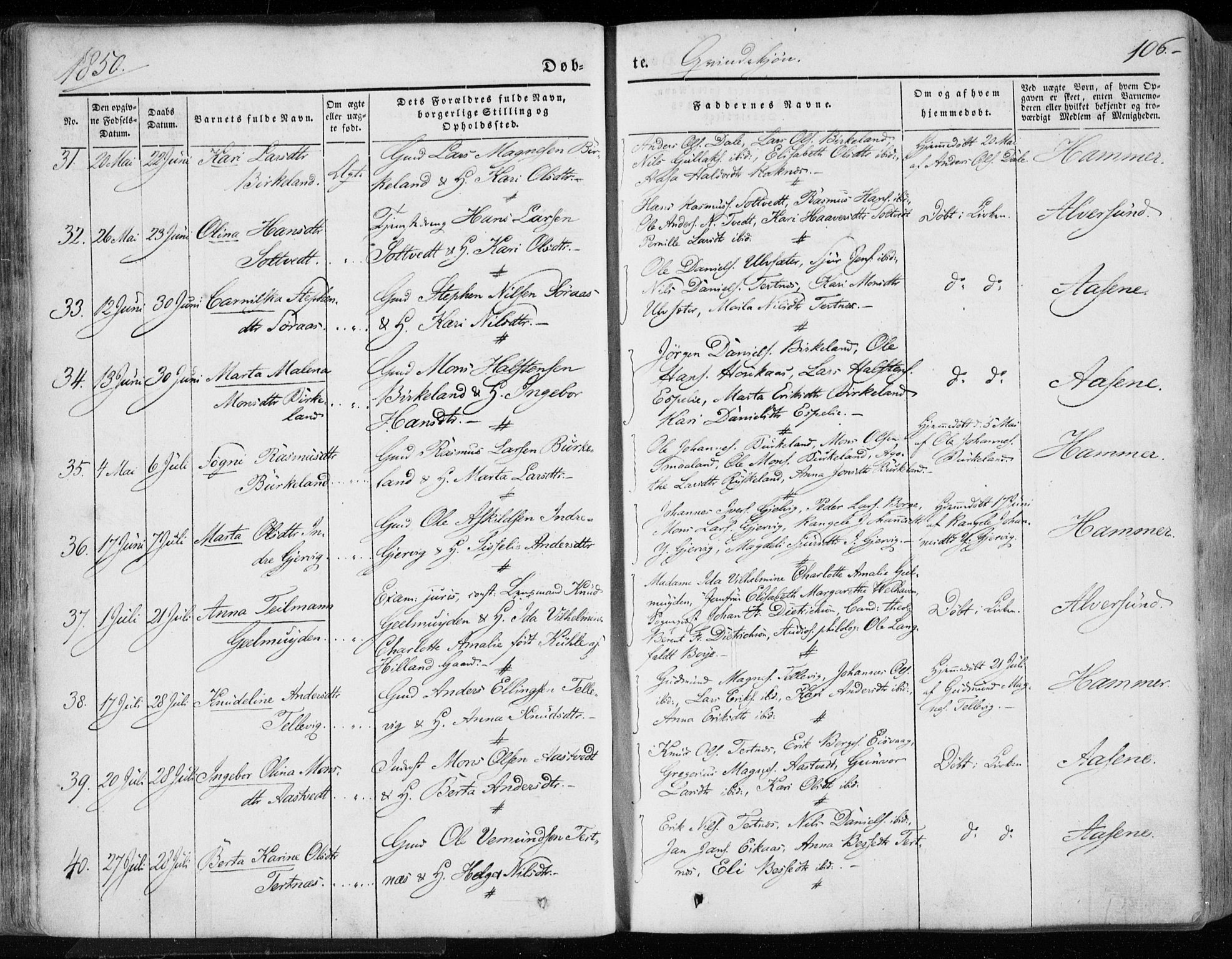 Hamre sokneprestembete, AV/SAB-A-75501/H/Ha/Haa/Haaa/L0013: Parish register (official) no. A 13, 1846-1857, p. 106