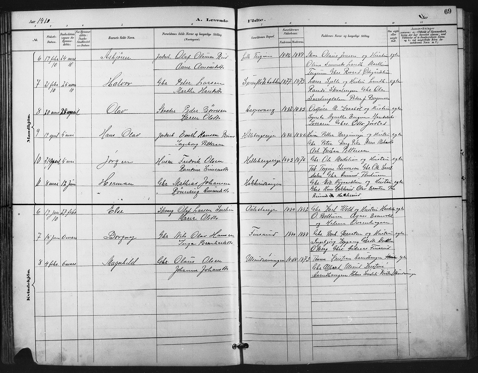 Vestre Gausdal prestekontor, SAH/PREST-094/H/Ha/Hab/L0003: Parish register (copy) no. 3, 1896-1925, p. 69