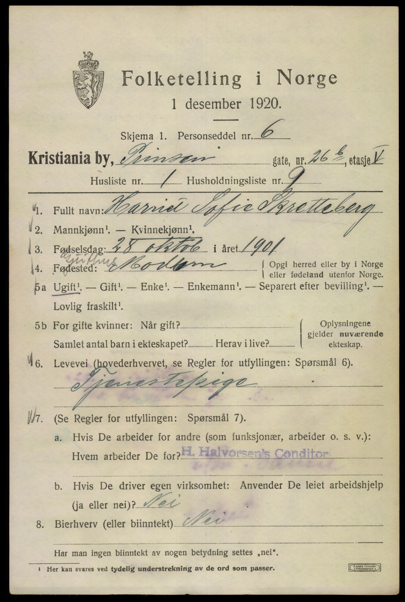 SAO, 1920 census for Kristiania, 1920, p. 458721