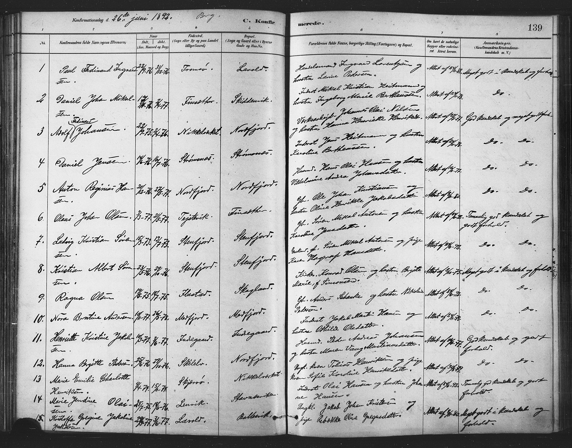 Berg sokneprestkontor, SATØ/S-1318/G/Ga/Gaa/L0004kirke: Parish register (official) no. 4, 1880-1894, p. 139