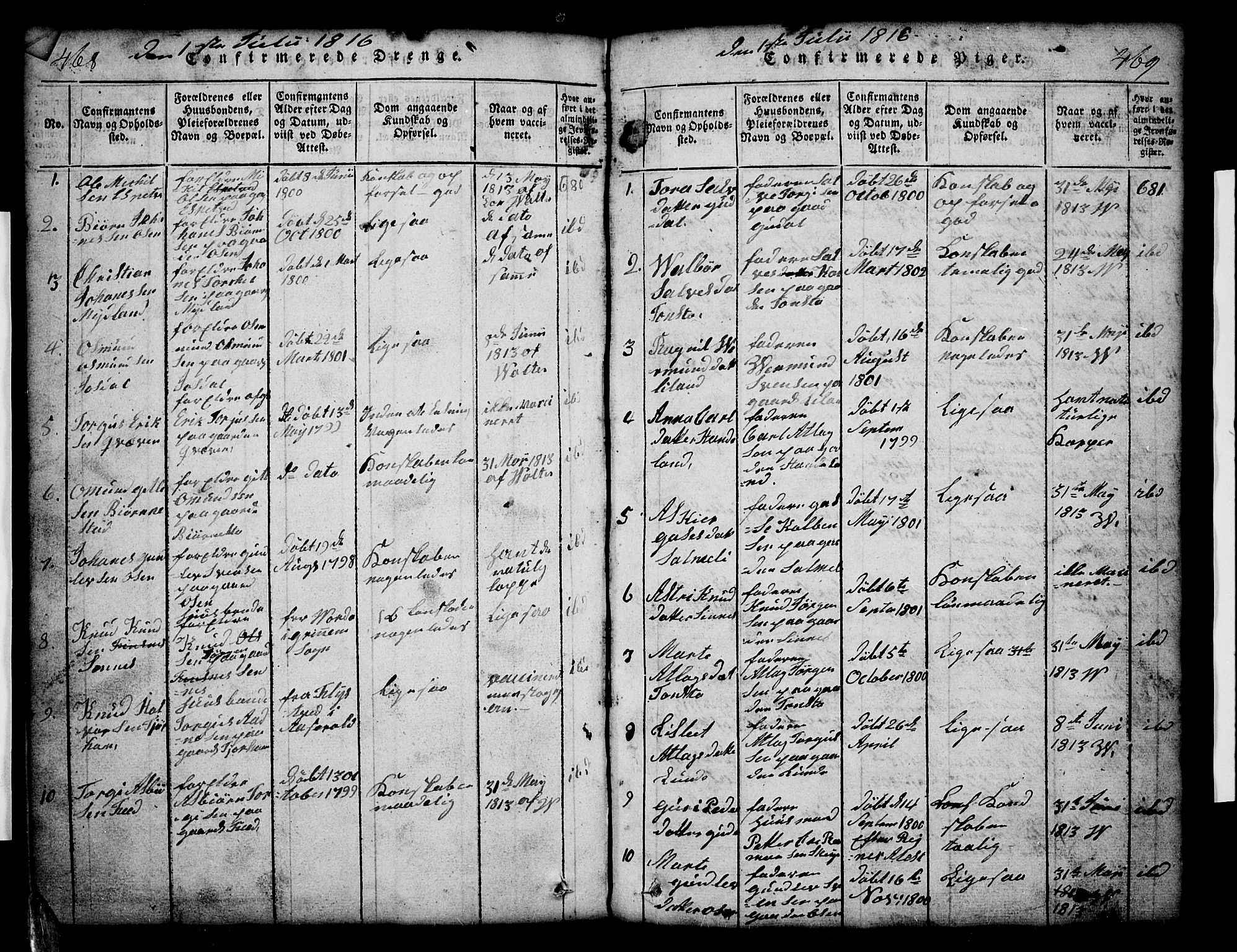 Sirdal sokneprestkontor, SAK/1111-0036/F/Fb/Fbb/L0001: Parish register (copy) no. B 1, 1815-1834, p. 468-469