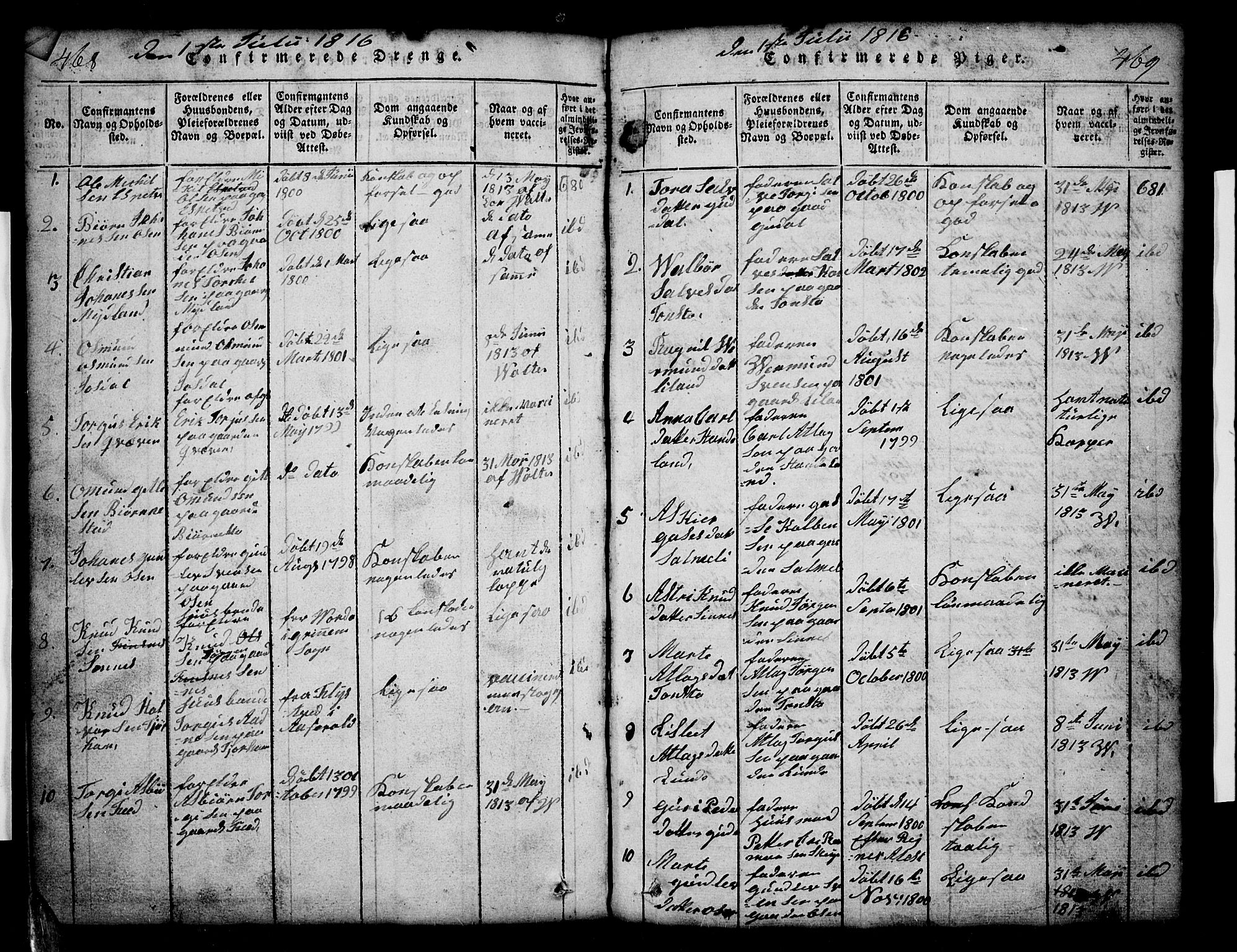Sirdal sokneprestkontor, AV/SAK-1111-0036/F/Fb/Fbb/L0001: Parish register (copy) no. B 1, 1815-1834, p. 468-469