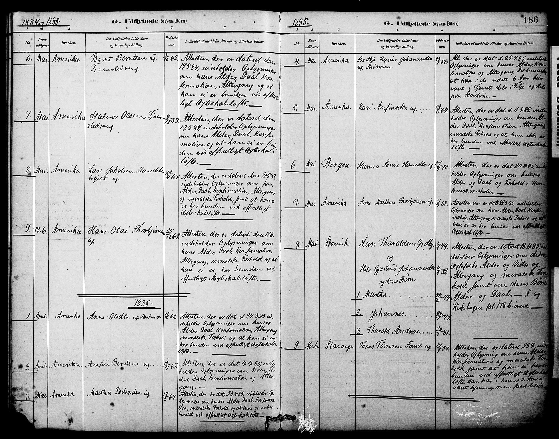 Sveio Sokneprestembete, SAB/A-78501/H/Haa: Parish register (official) no. C 2, 1881-1899, p. 186