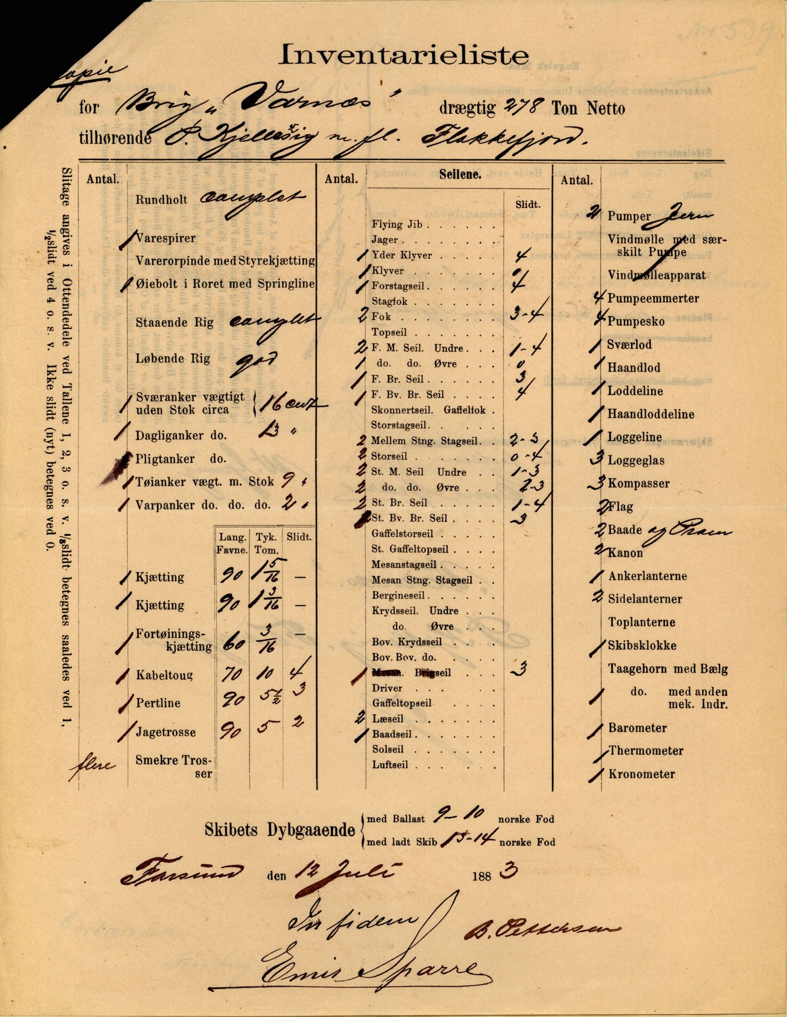 Pa 63 - Østlandske skibsassuranceforening, VEMU/A-1079/G/Ga/L0017/0009: Havaridokumenter / Agnese, Agnes, Adelphia, Kvik, Varnæs, 1884, p. 94