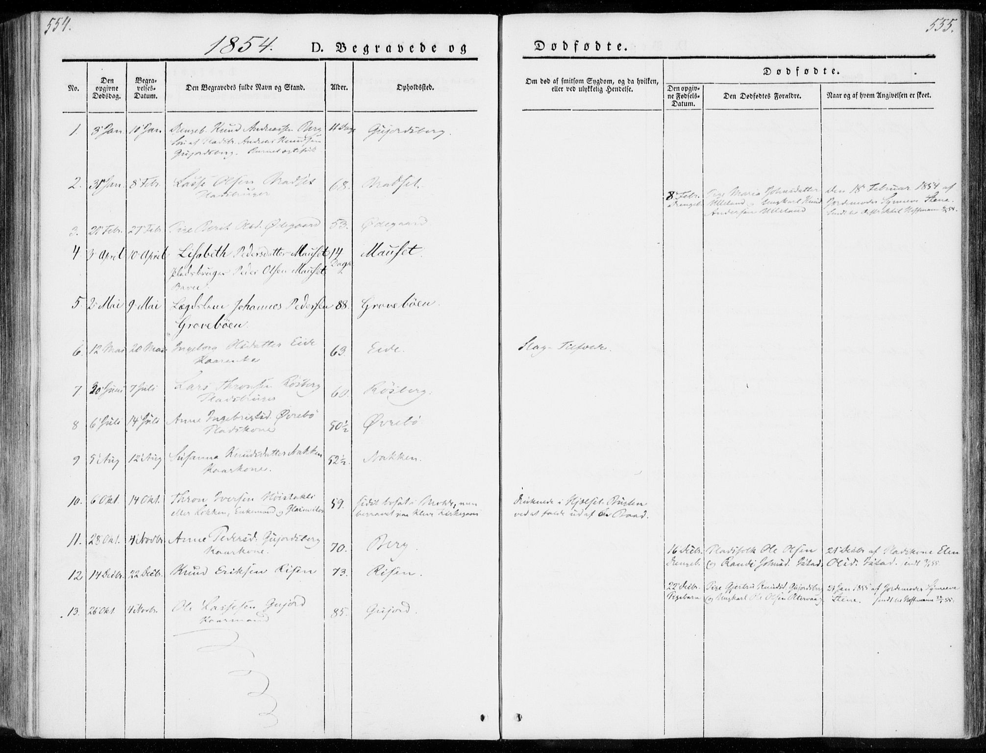 Ministerialprotokoller, klokkerbøker og fødselsregistre - Møre og Romsdal, SAT/A-1454/557/L0680: Parish register (official) no. 557A02, 1843-1869, p. 554-555