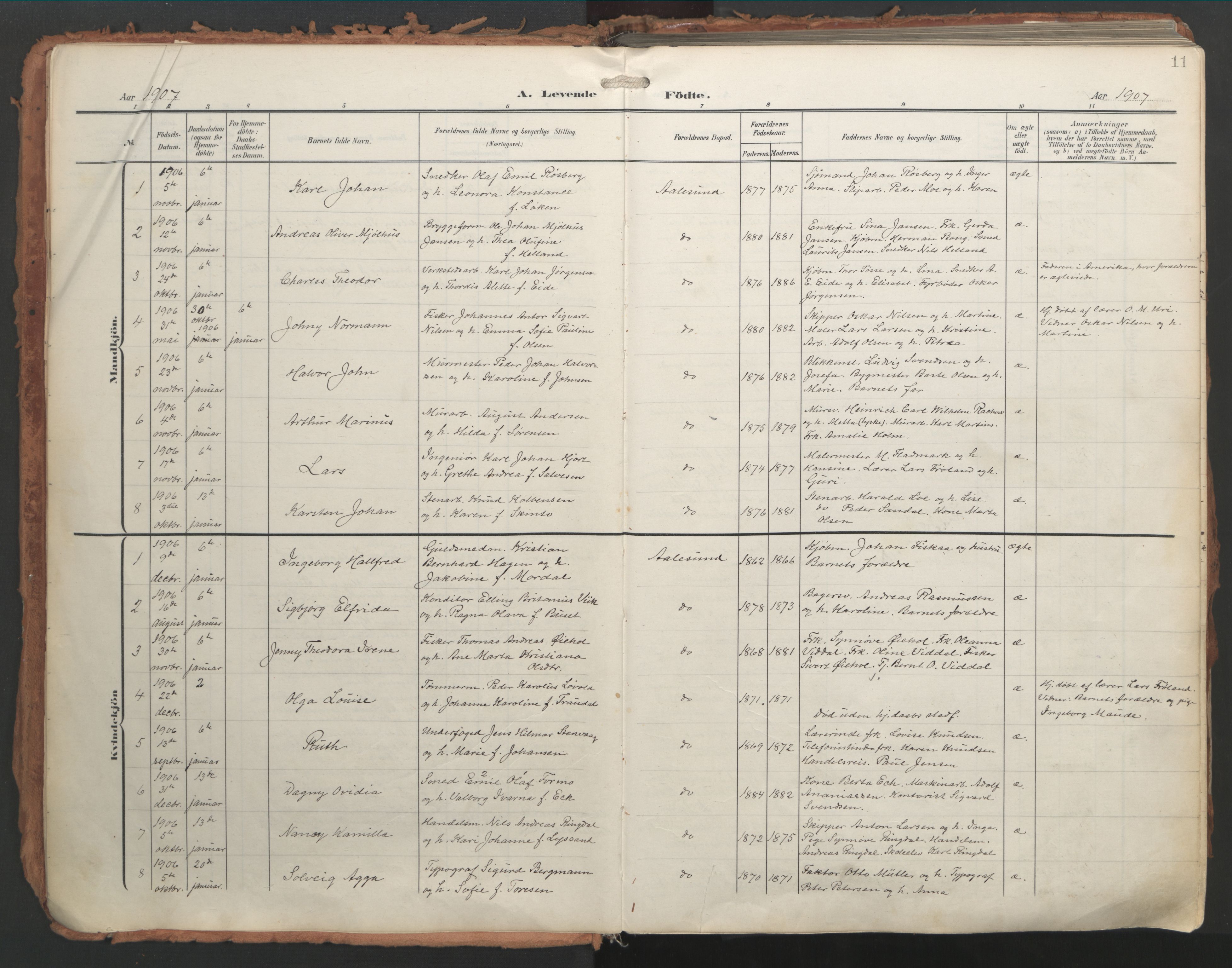 Ministerialprotokoller, klokkerbøker og fødselsregistre - Møre og Romsdal, SAT/A-1454/529/L0460: Parish register (official) no. 529A10, 1906-1917, p. 11
