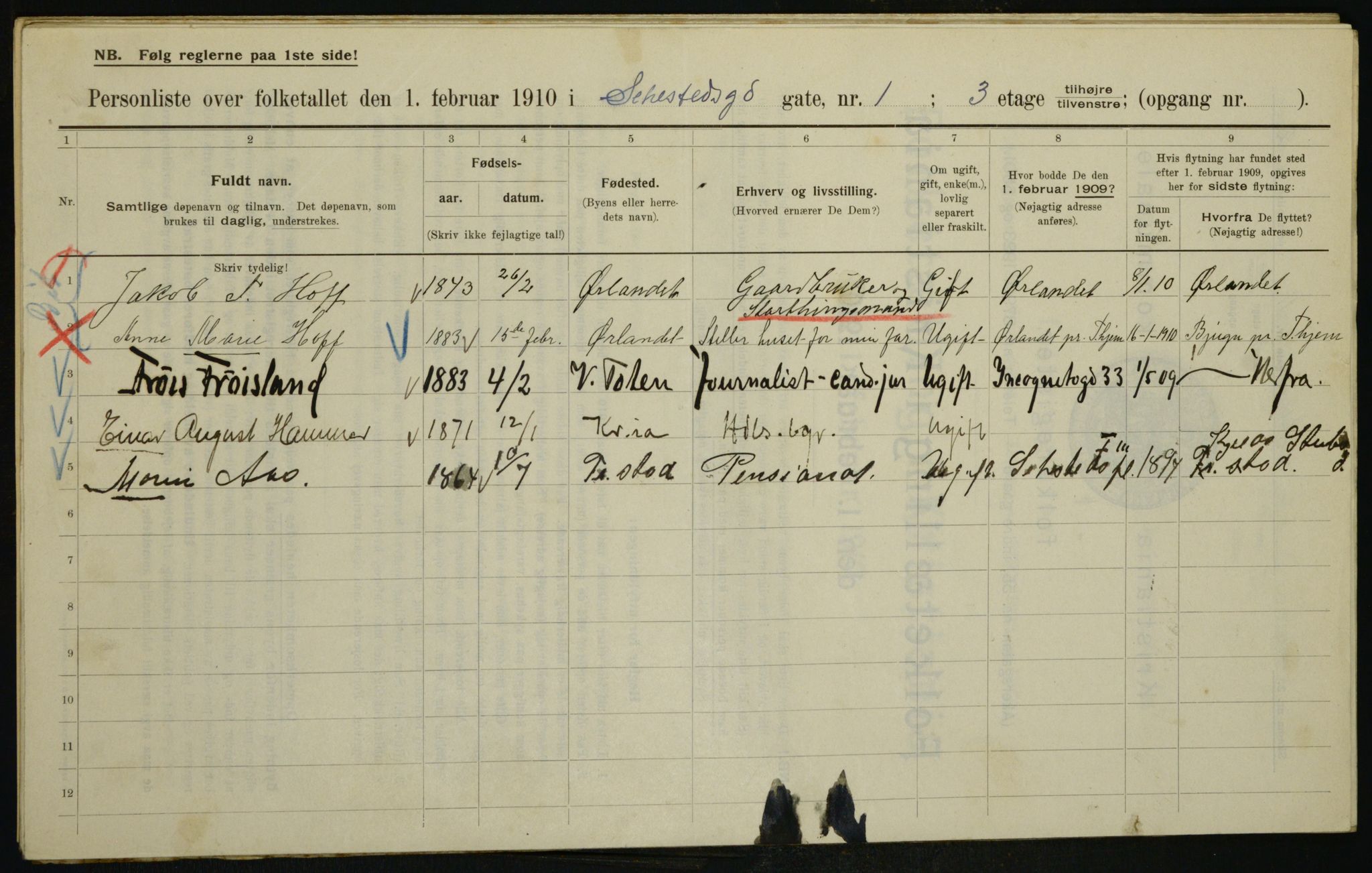 OBA, Municipal Census 1910 for Kristiania, 1910, p. 89538