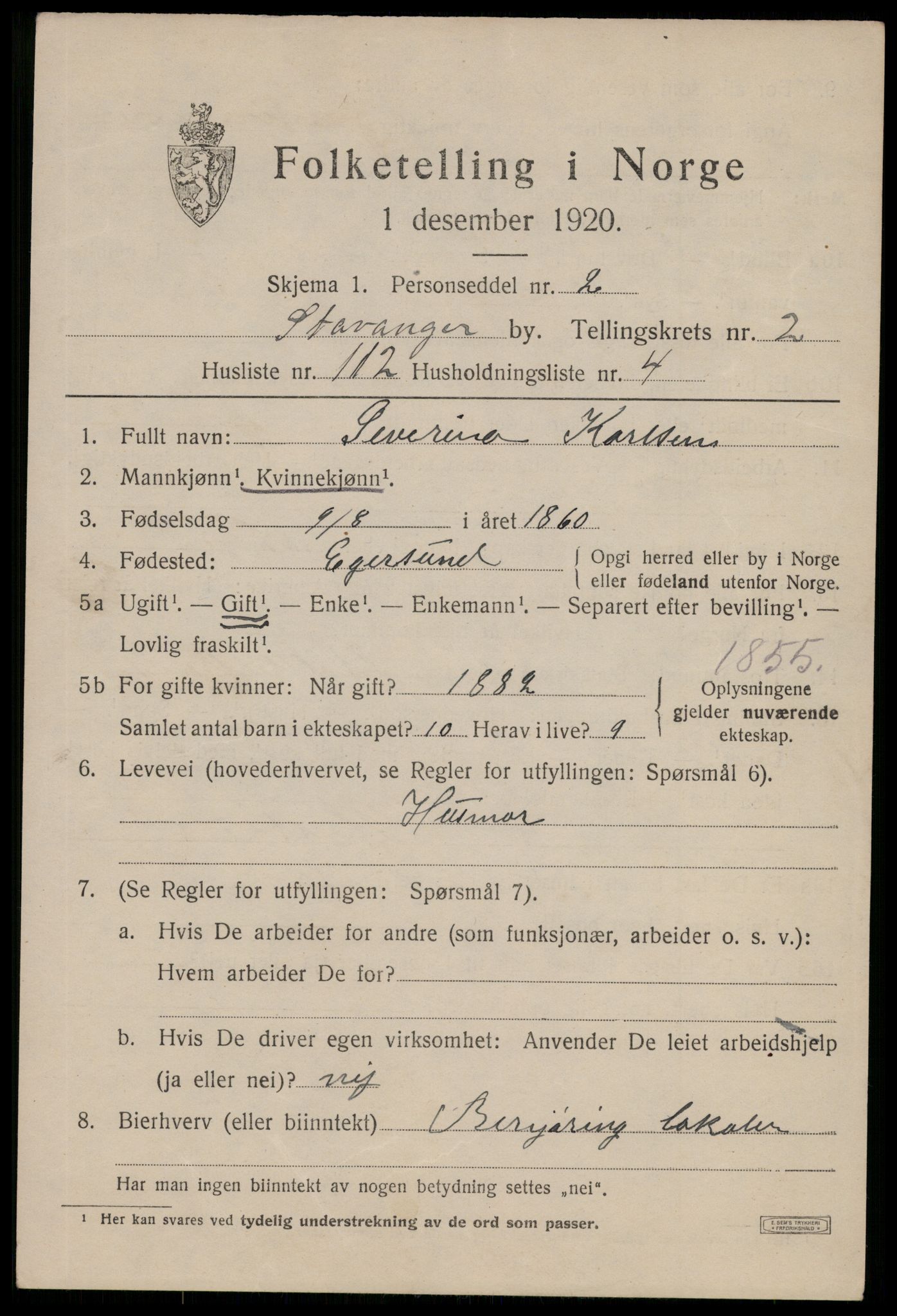 SAST, 1920 census for Stavanger, 1920, p. 35458