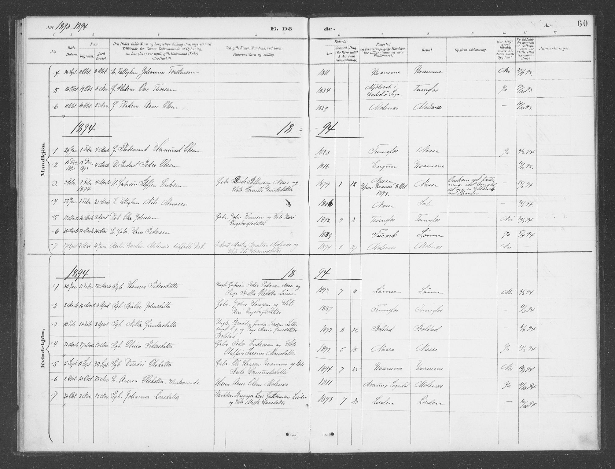 Vik sokneprestembete, AV/SAB-A-81501/H/Haa/Haad/L0002: Parish register (official) no. D  2, 1891-1907, p. 60