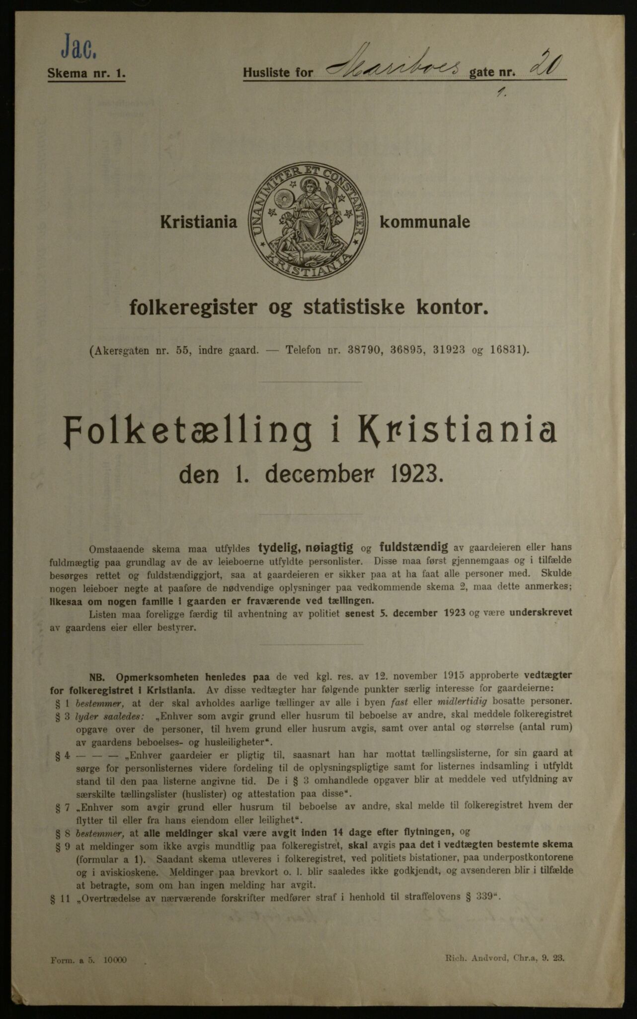 OBA, Municipal Census 1923 for Kristiania, 1923, p. 67425